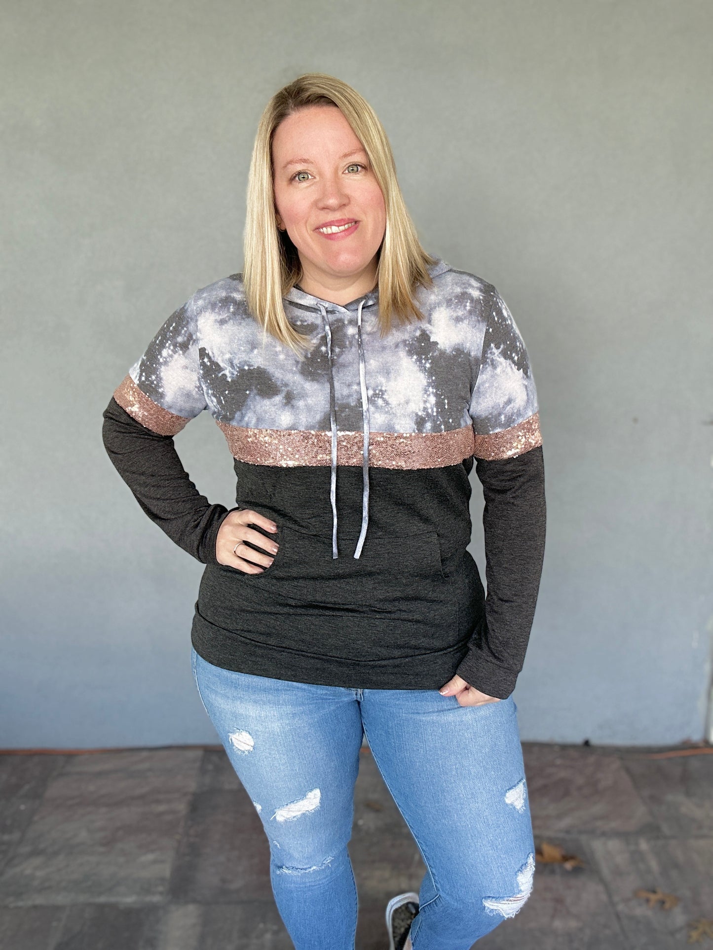 Tie Dye Sequin Lightweight Hoodie