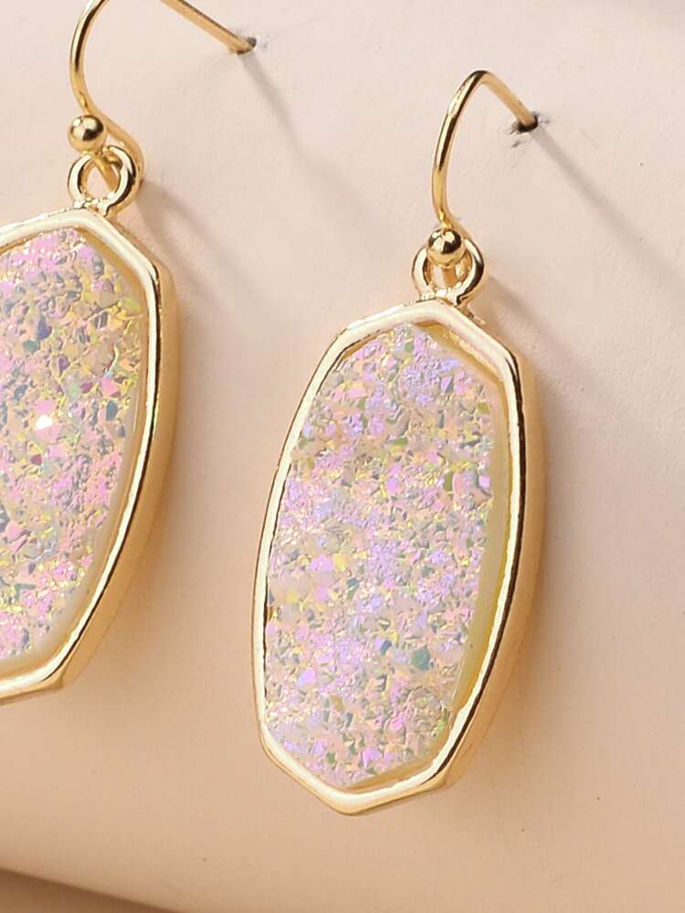 Hexagon Druzy Dangle - Snow