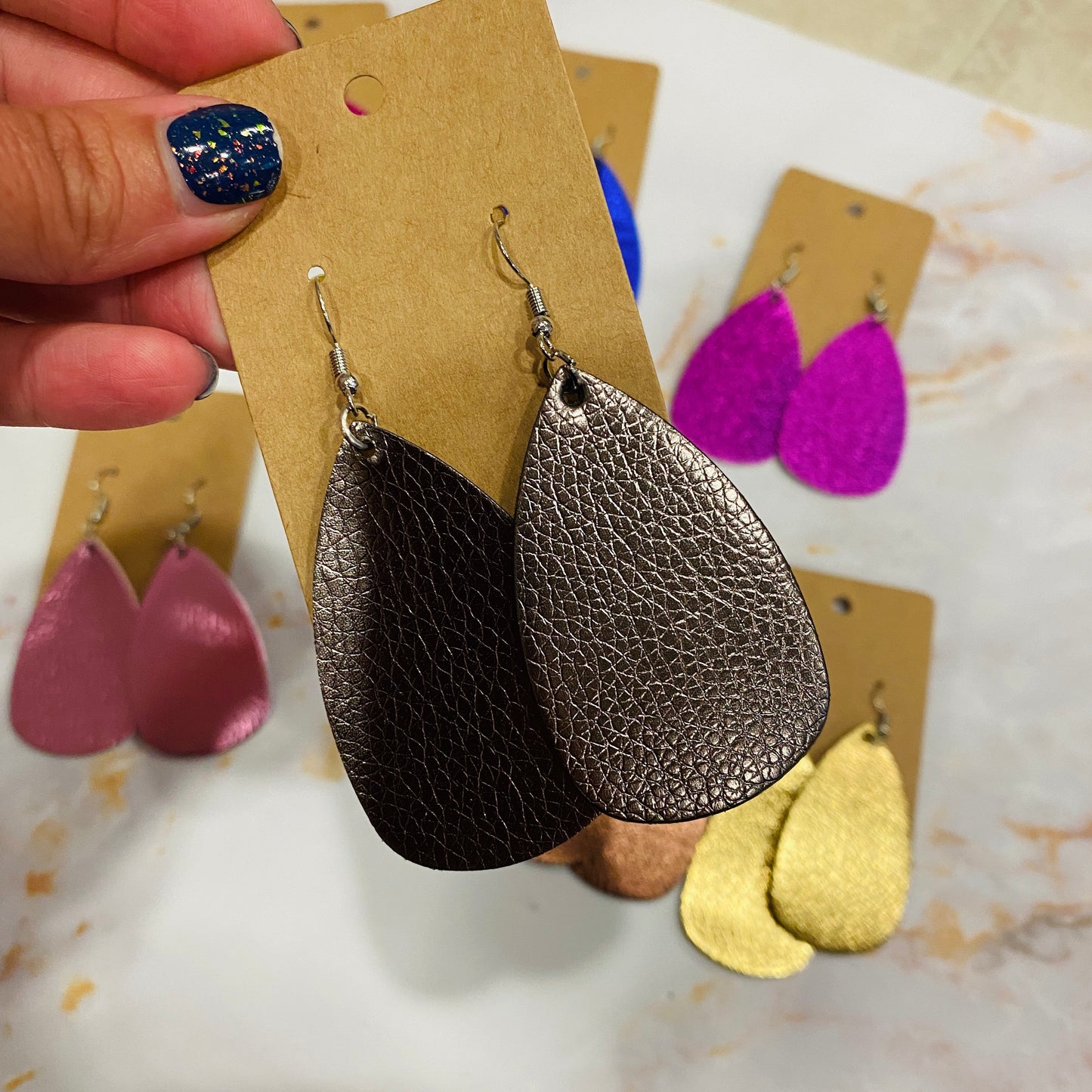 Metallic Leather Drop Earrings