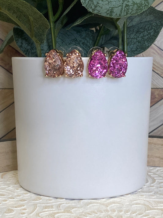 Teardrop Glitter Studs