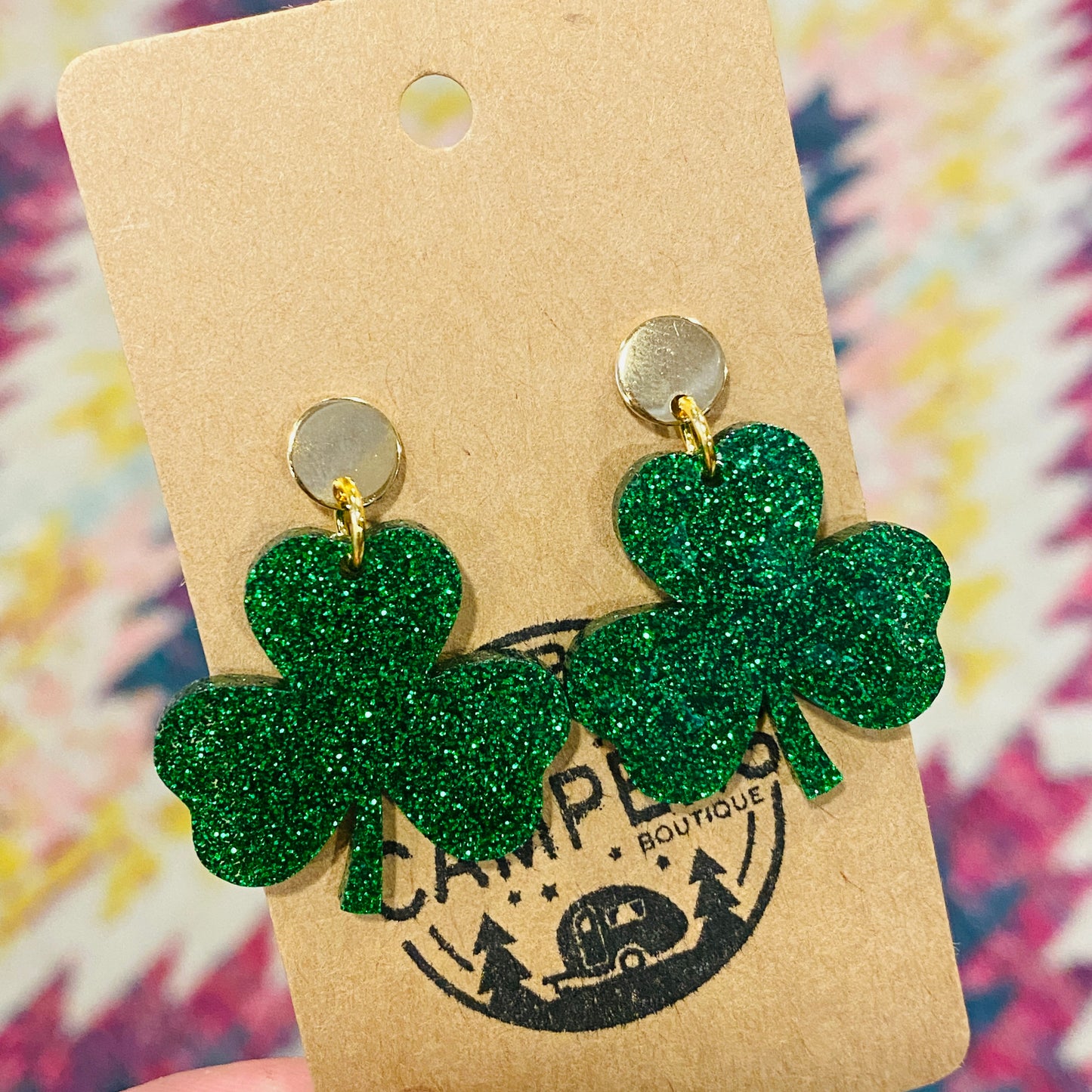 Glitter Shamrock Dangle Earrings