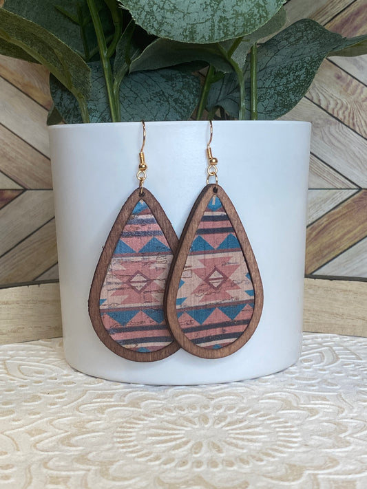 Southwestern large wood Teardrop Earrings