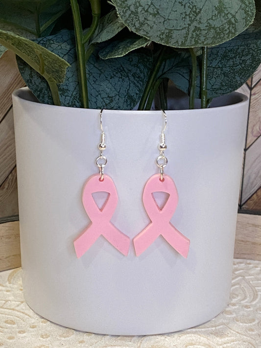 Pink Ribbon Dangle Earrings