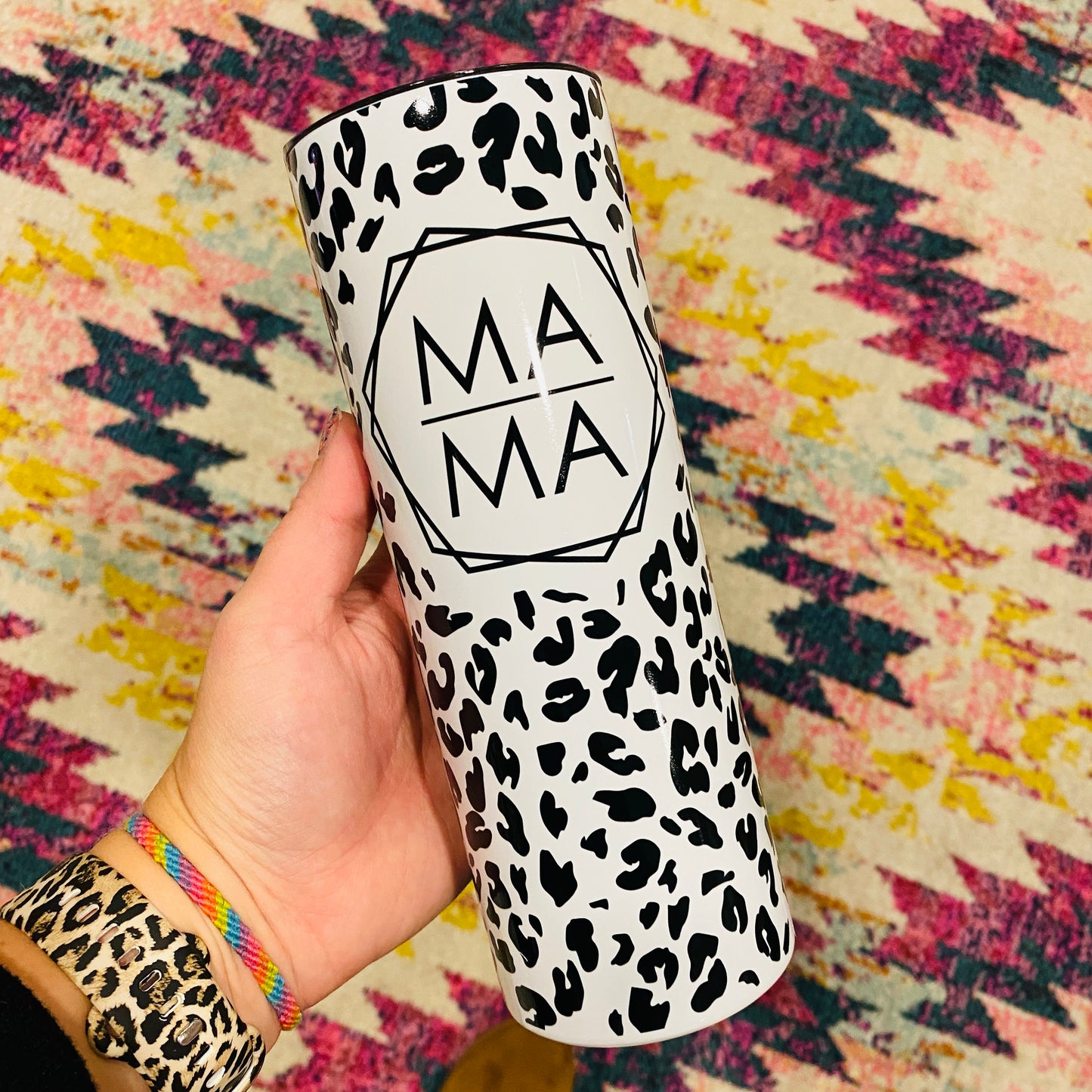 20oz Black Leopard Mama Tumbler - UV changes!