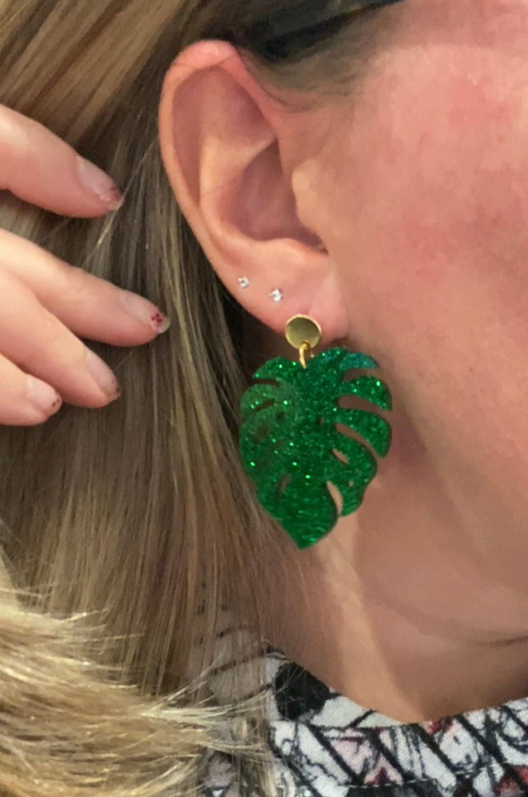 Glitter Monstera Leaf Dangle Earrings