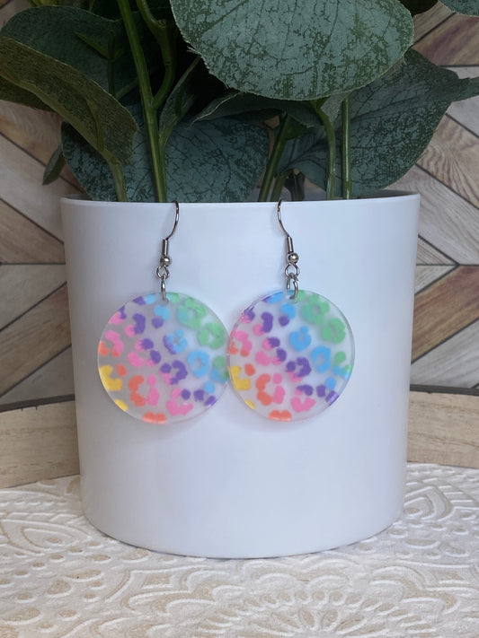 Frosted Rainbow Leopard Earrings
