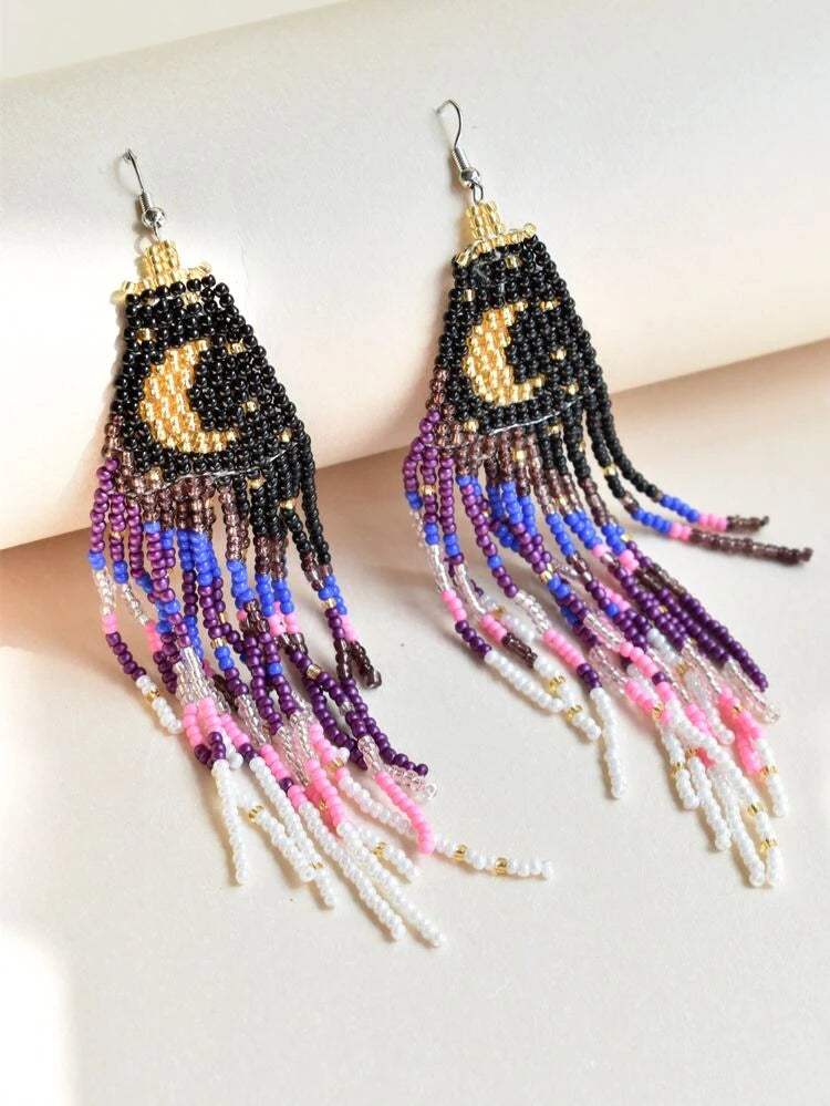 Beaded Moon Earrings