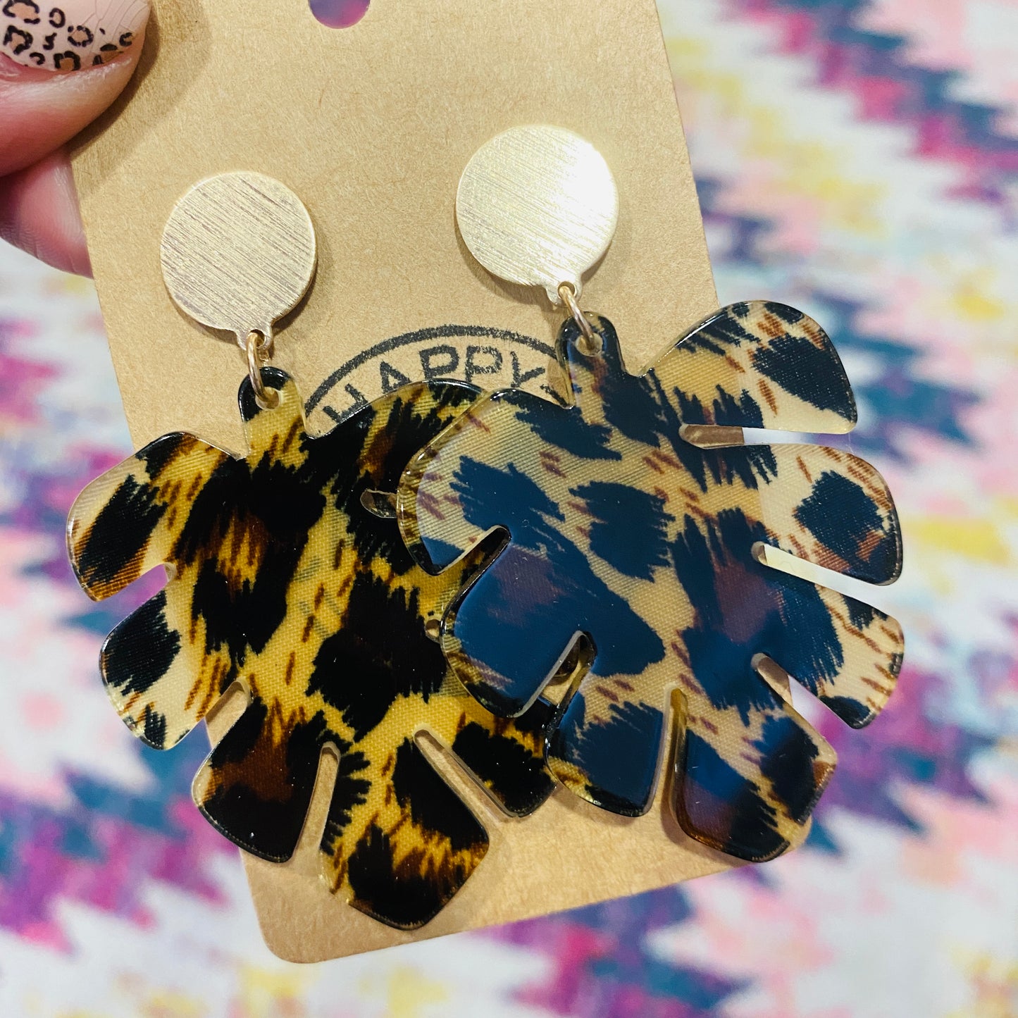 Leopard Monstera Leaf Earrings