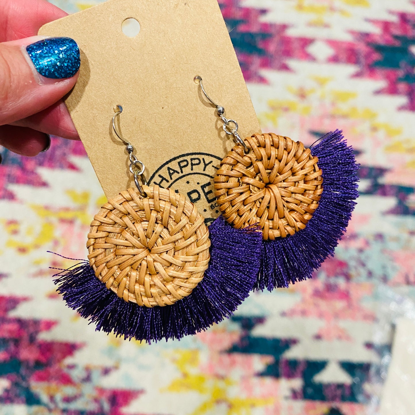 Purple Rattan Earrings