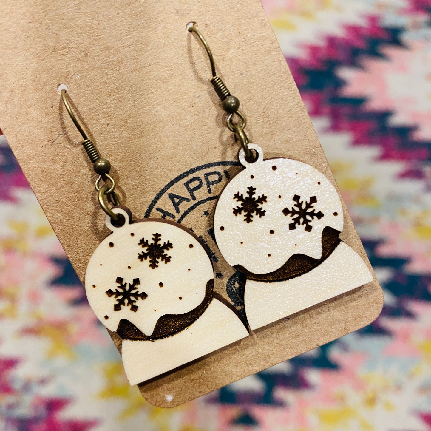 Snow Globe Dangle Earrings - Wood