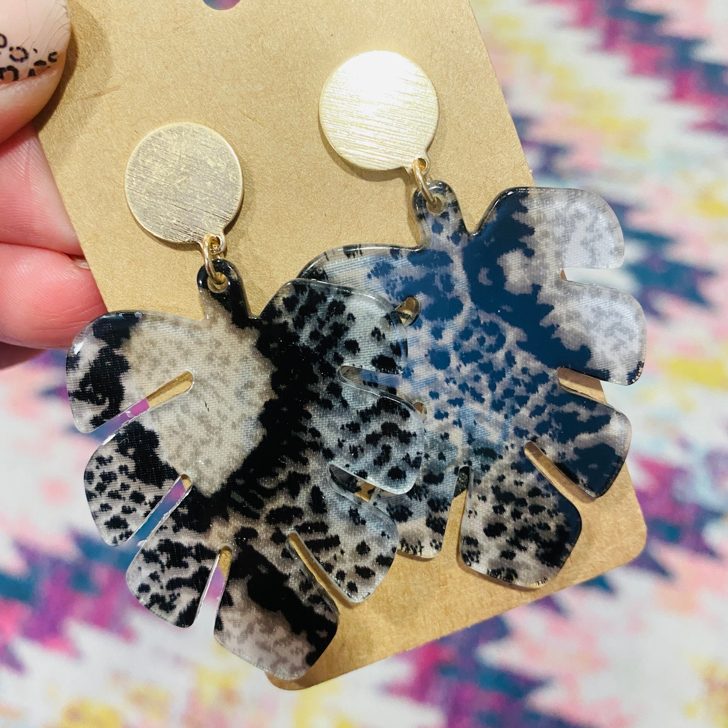 Snakeskin Monstera Leaf Earrings