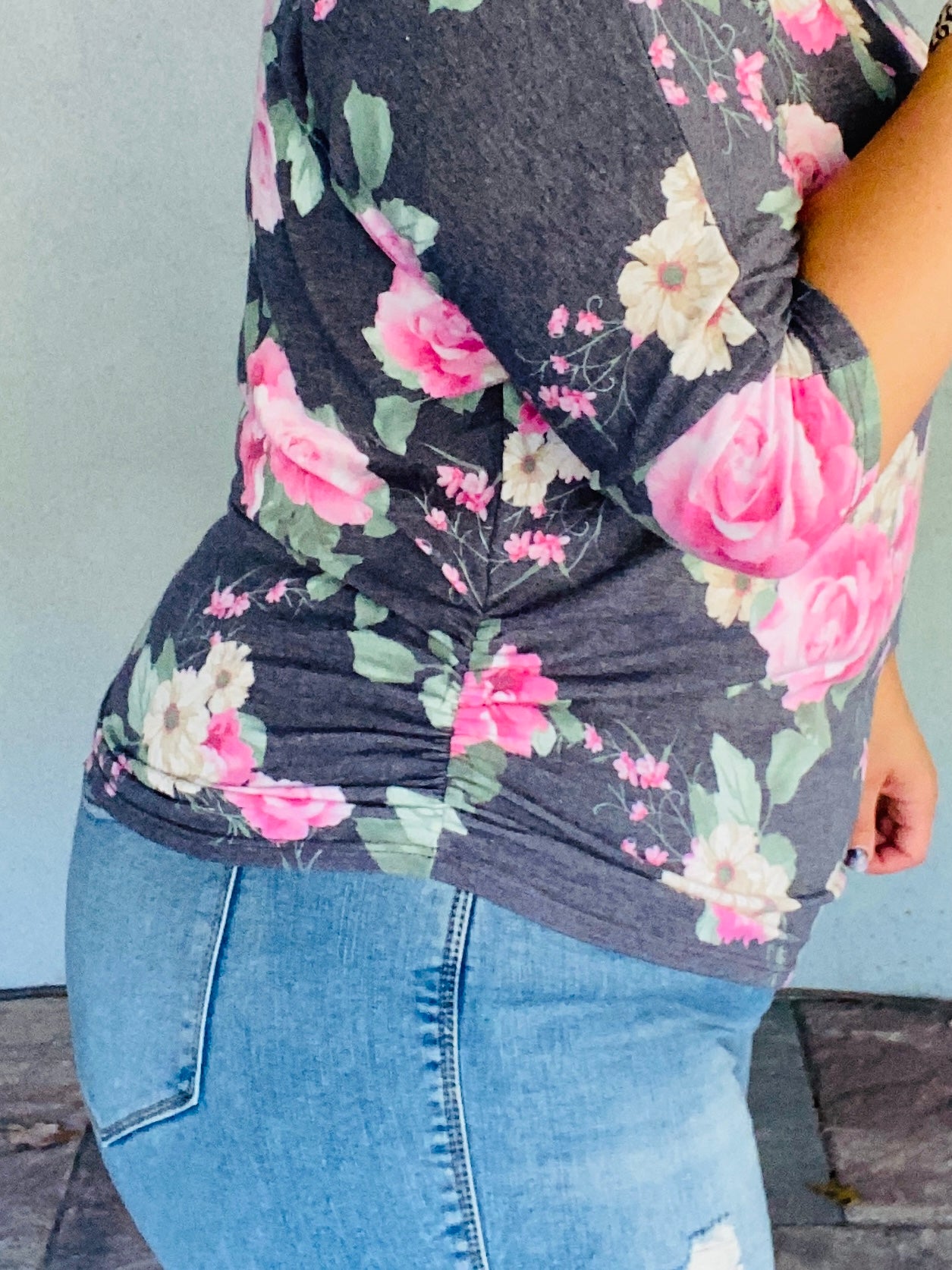 Pink Floral Dolman Sleeve Top