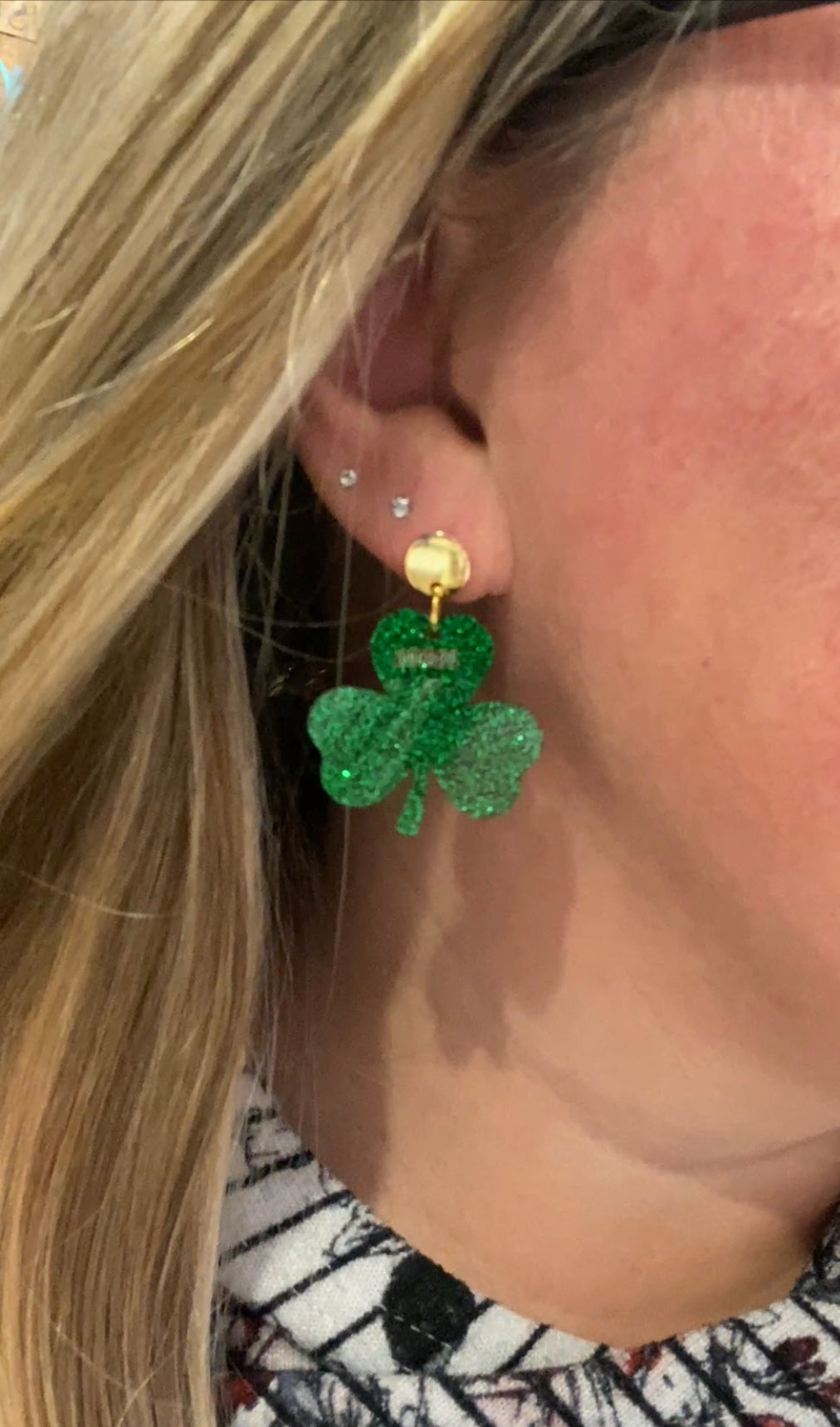 Glitter Shamrock Dangle Earrings