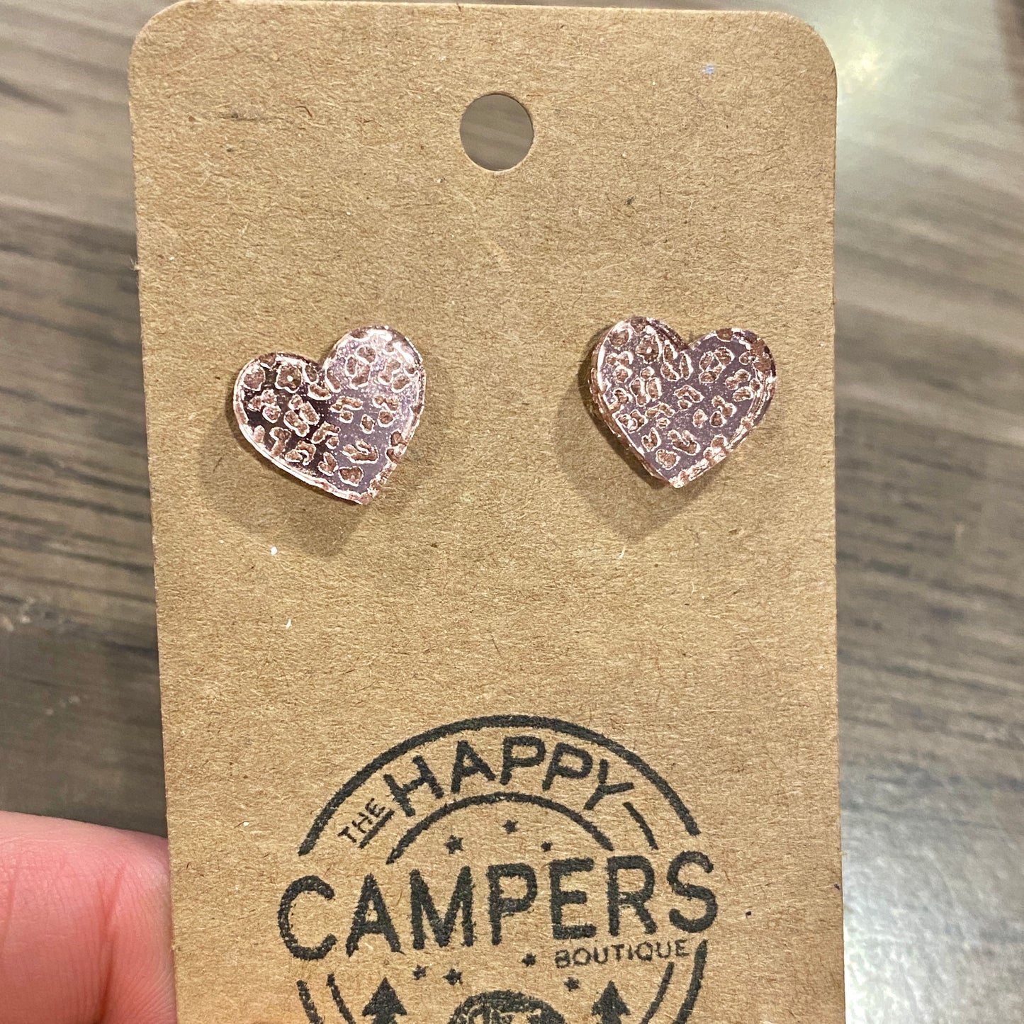 Rose Gold Leopard Acrylic Heart Studs