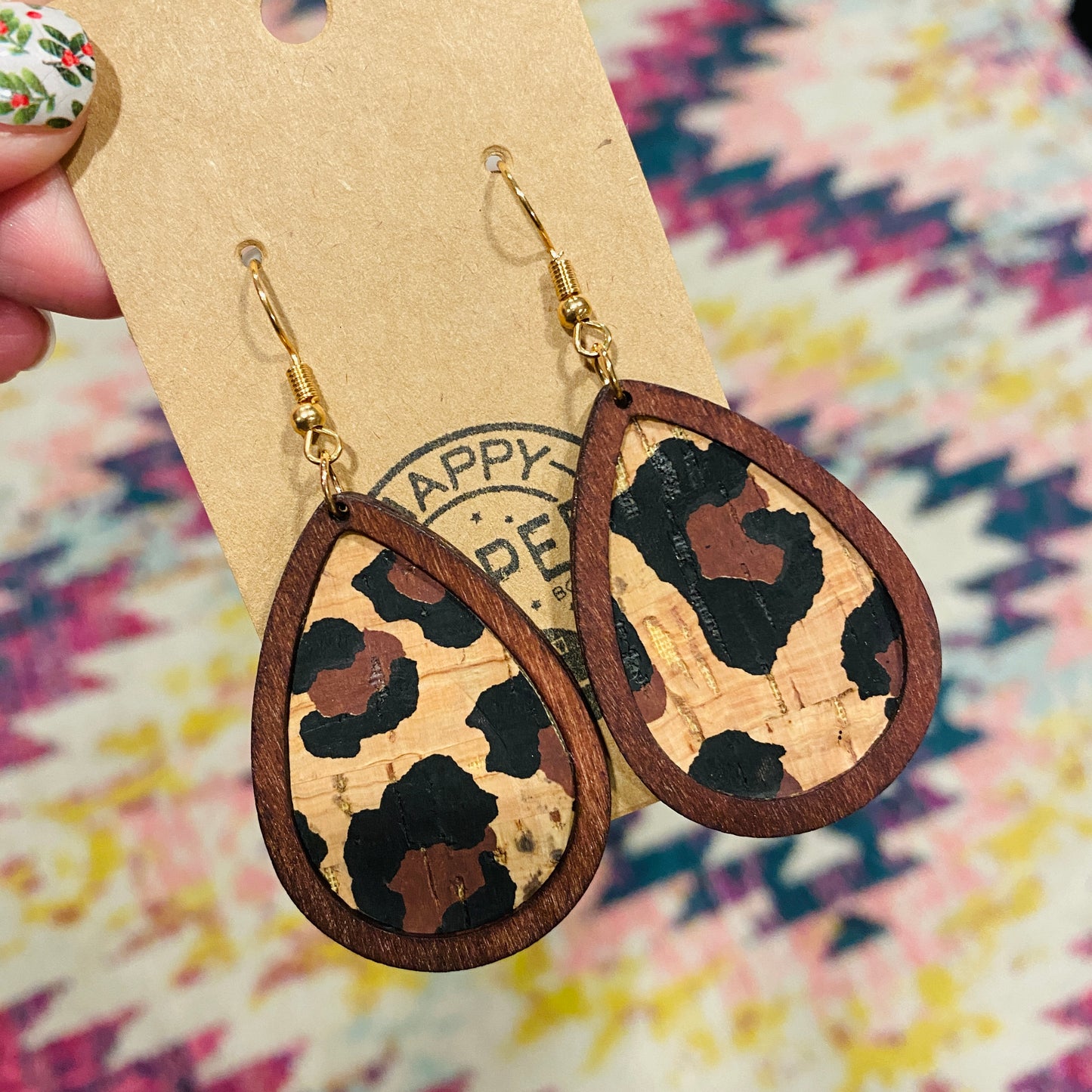 Leopard Teardrop Wood Earrings