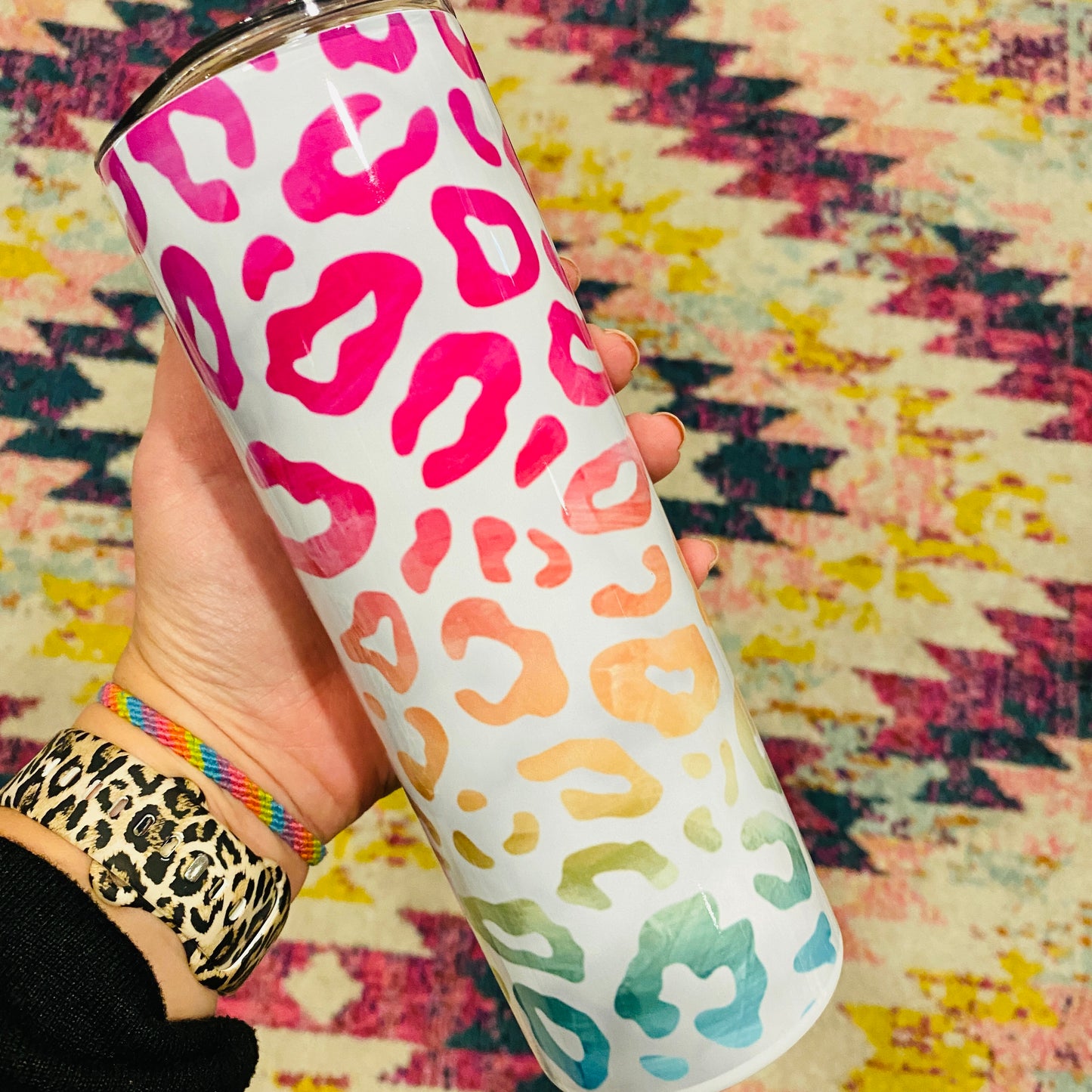 20oz Ombré Rainbow Leopard Tumbler