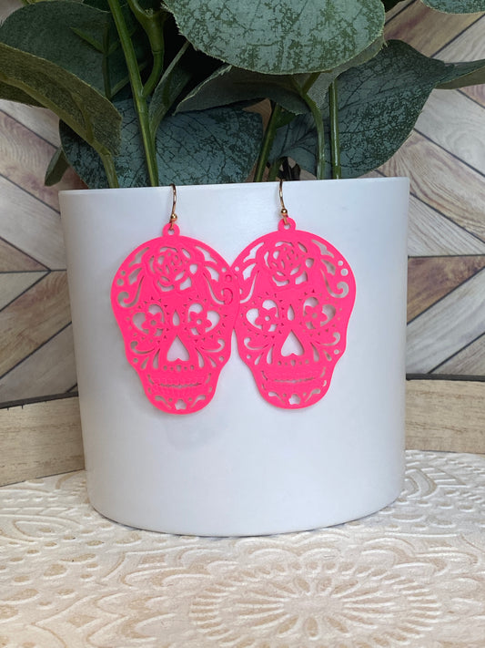 Skull Cutout Earrings - Pink