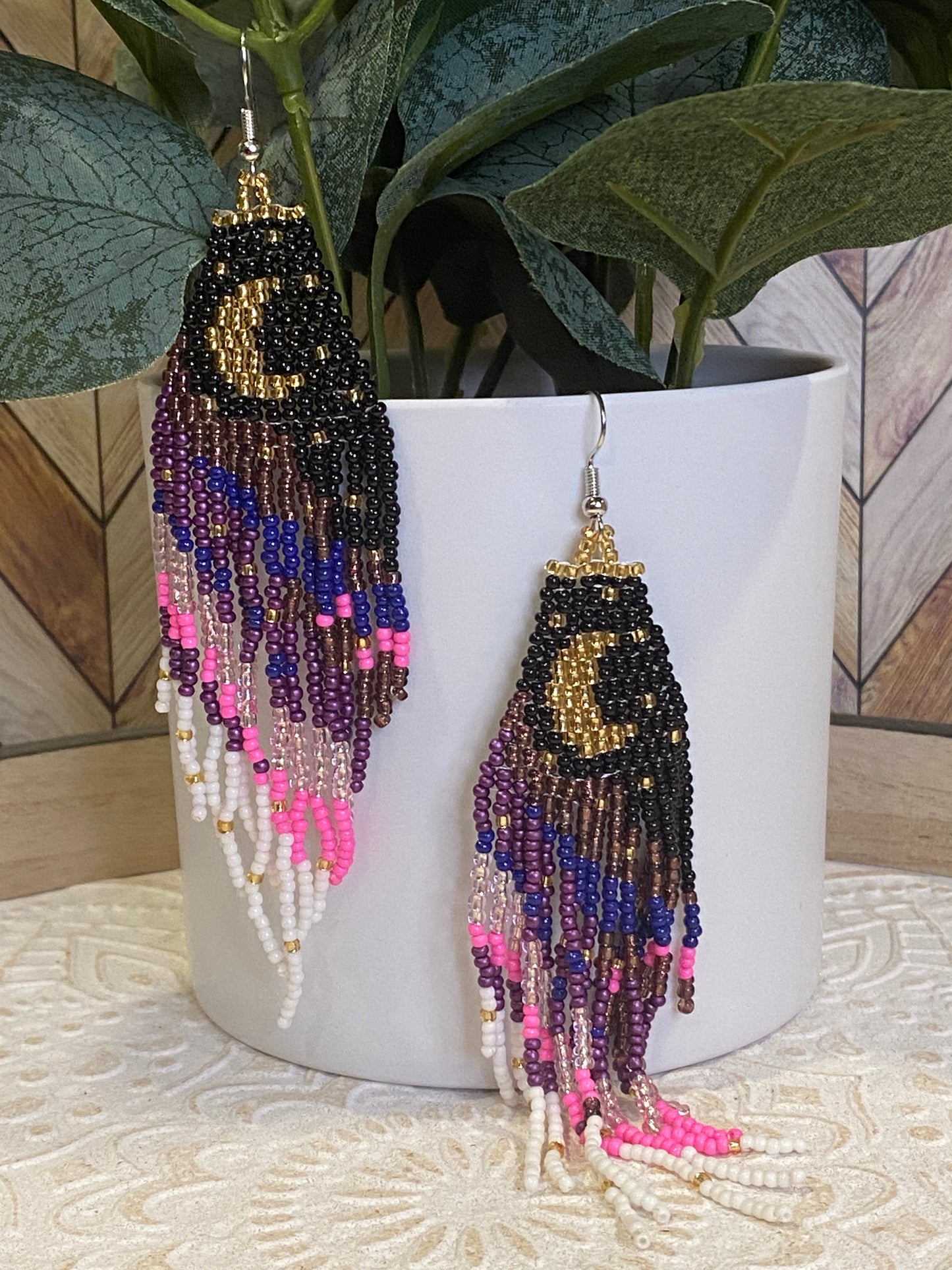 Beaded Moon Earrings