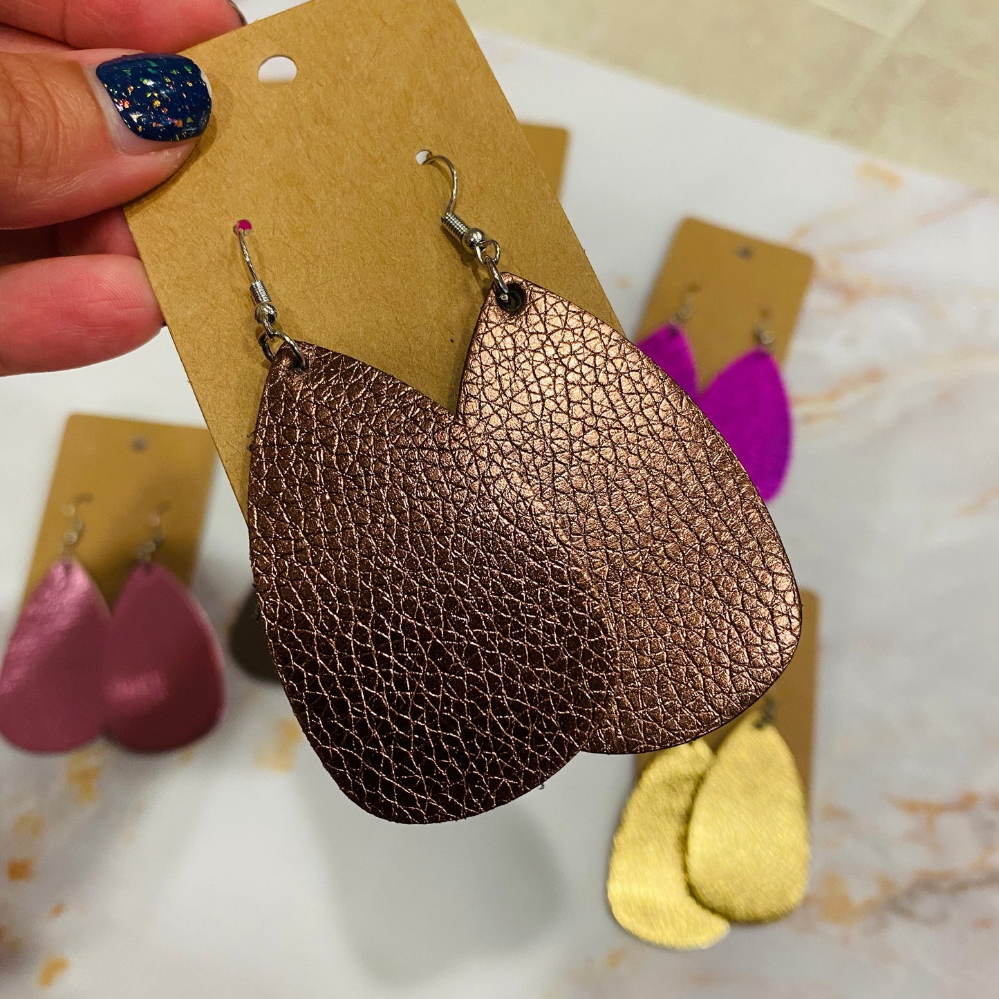 Metallic Leather Drop Earrings