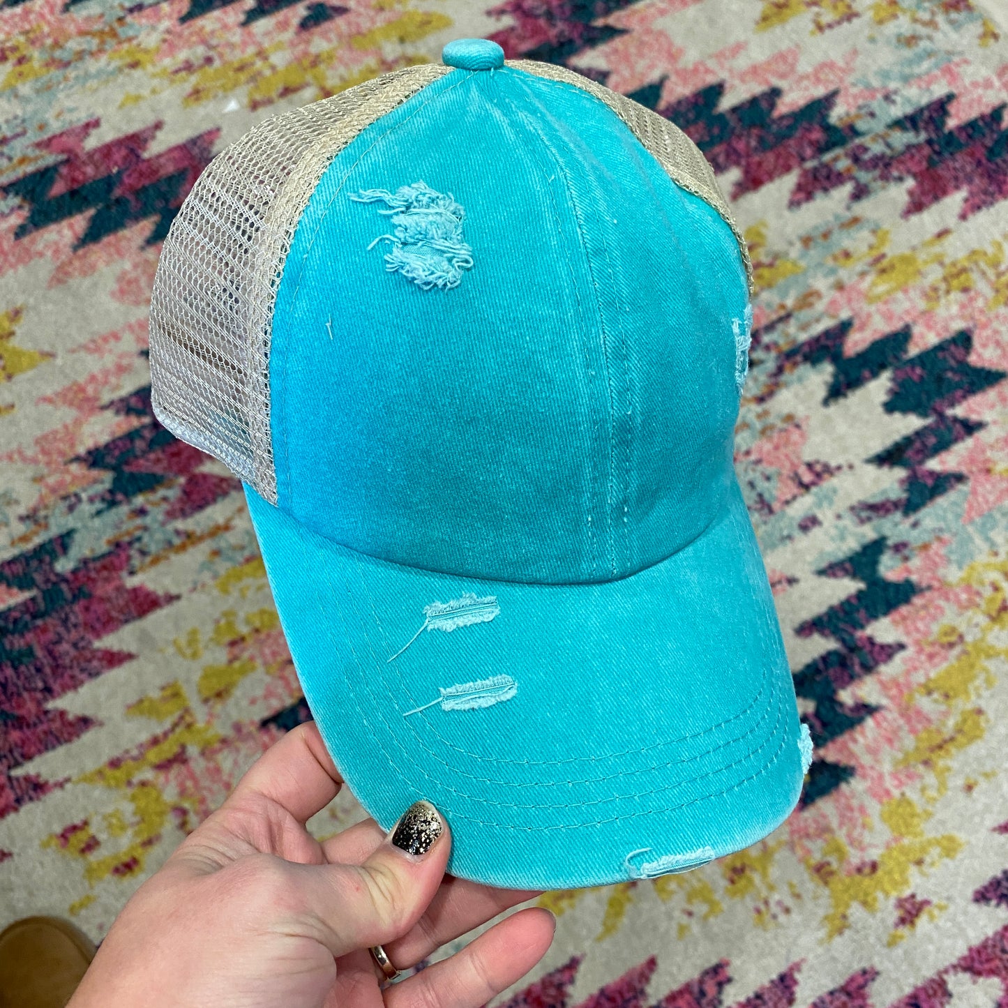 Distressed Pony Baseball Cap - Ocean