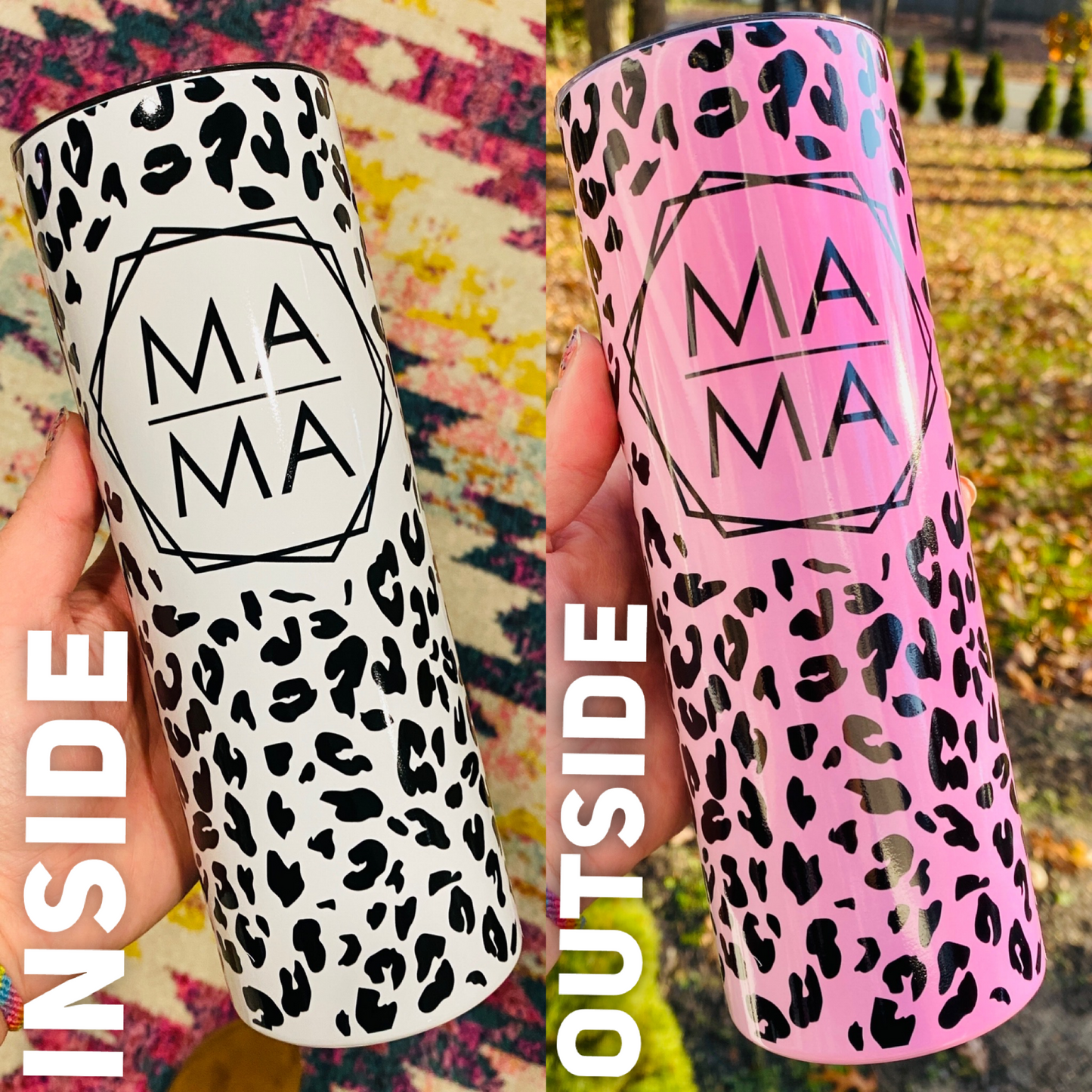 20oz Black Leopard Mama Tumbler - UV changes!