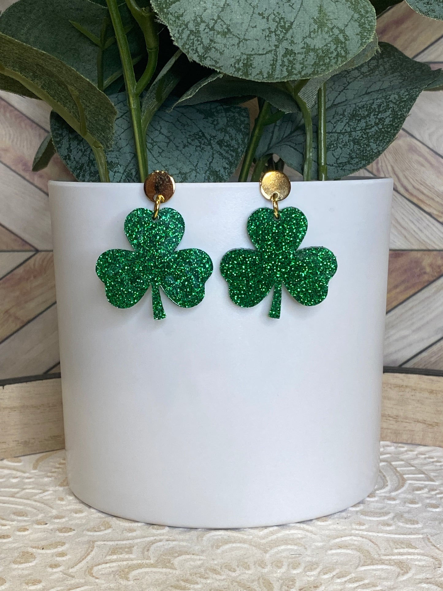 Glitter Shamrock Dangle Earrings