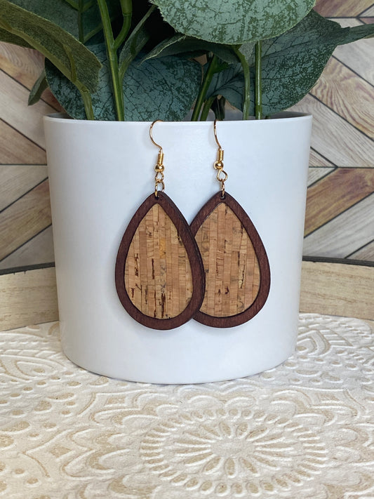 Cork Teardrop Wood Earrings