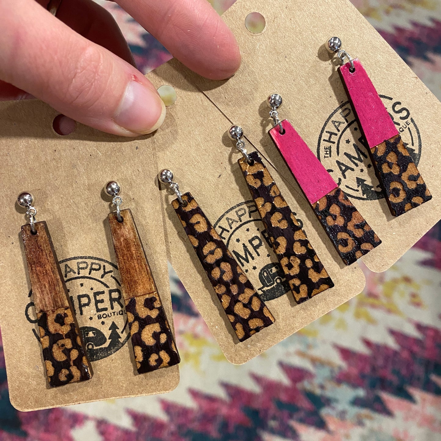 Wooden Leopard bar Dangles