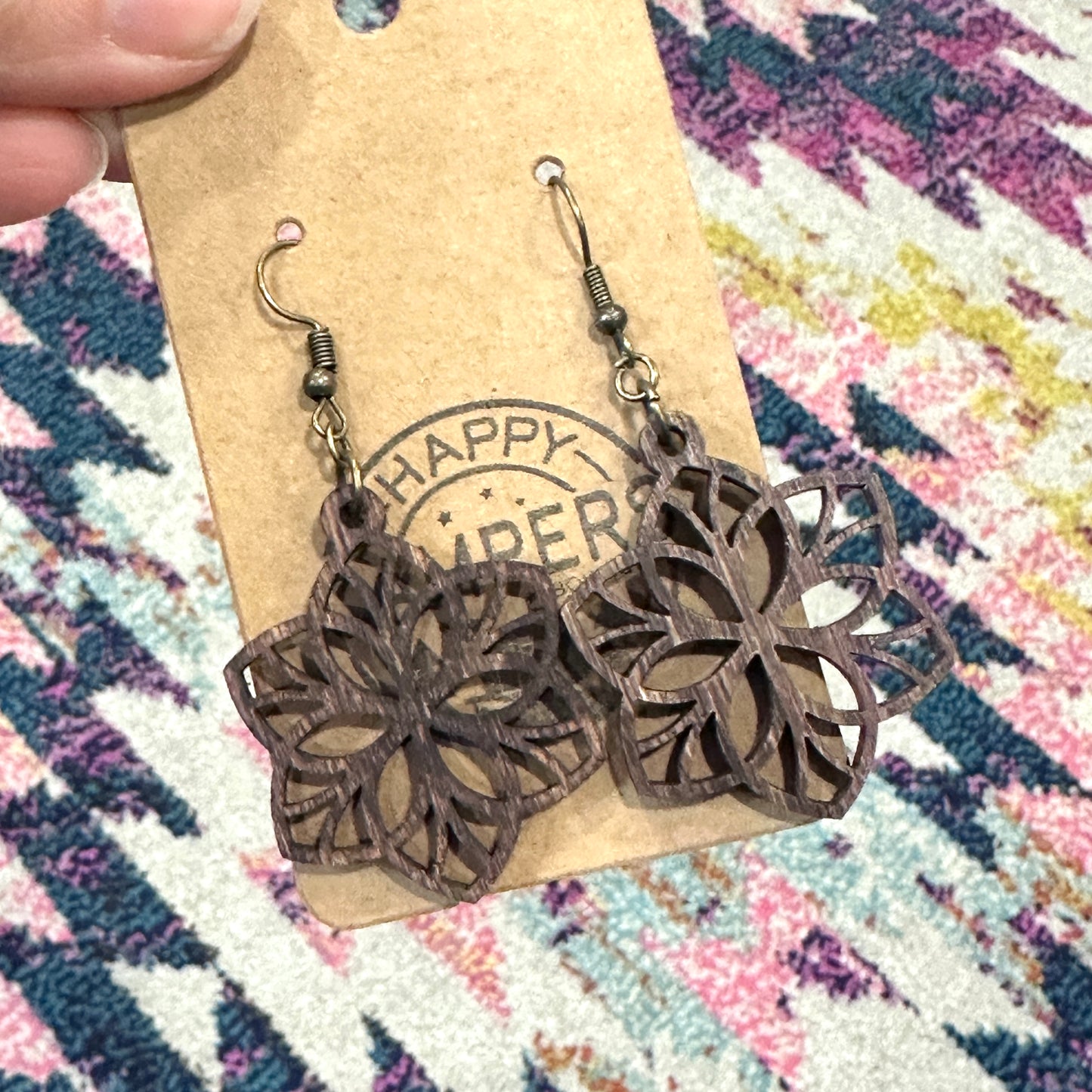 Wood Floral Cutout Earrings