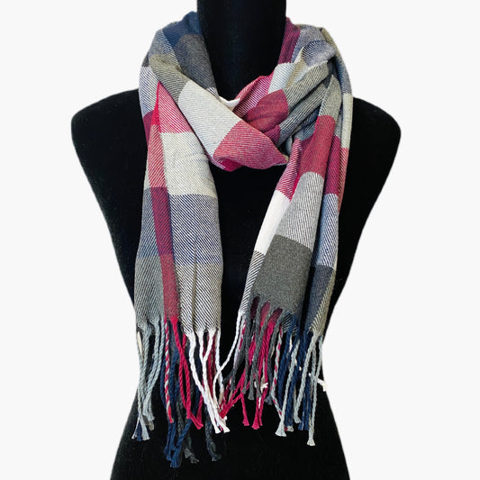 Navy Pink Plaid Scarf