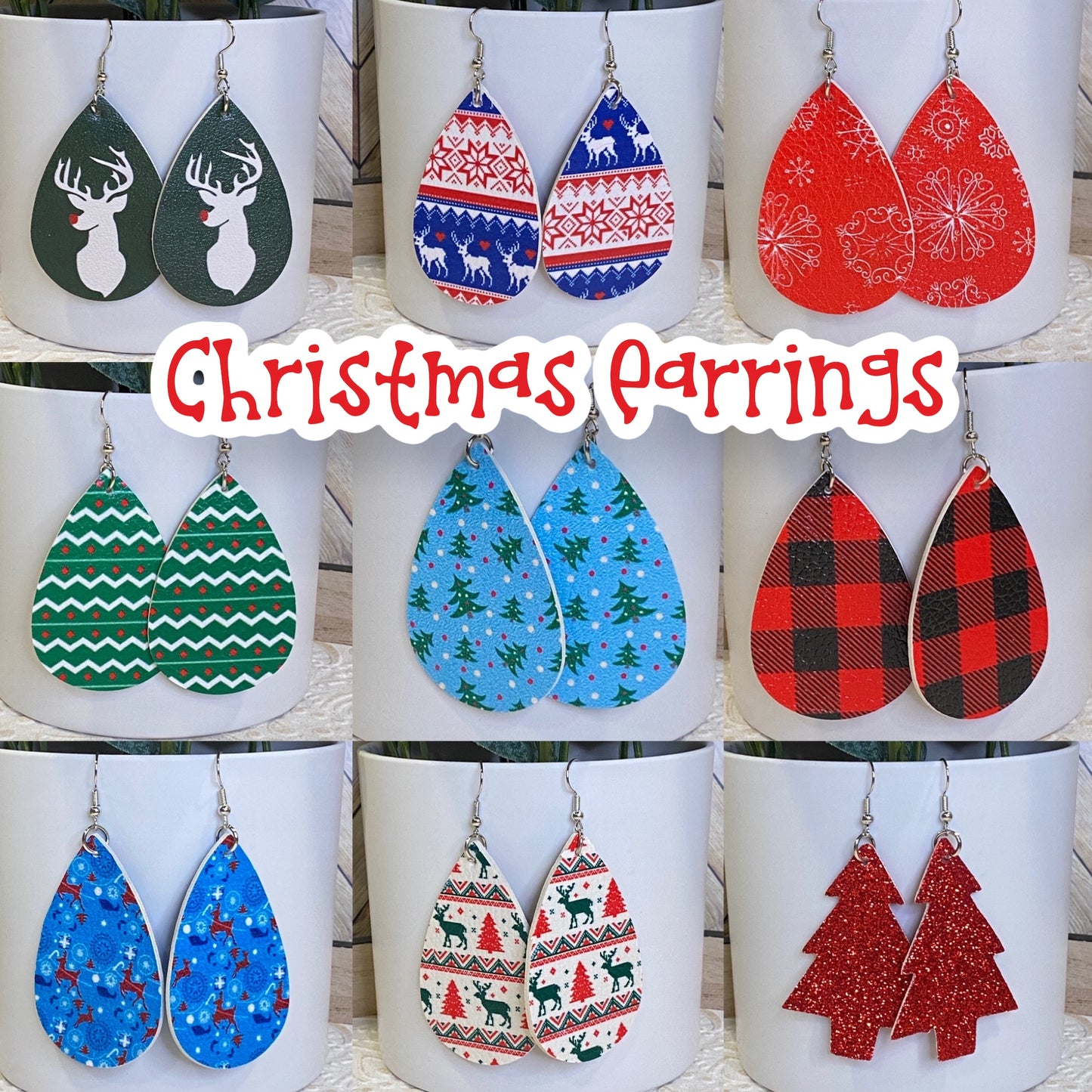 Christmas Leather Drop Earrings