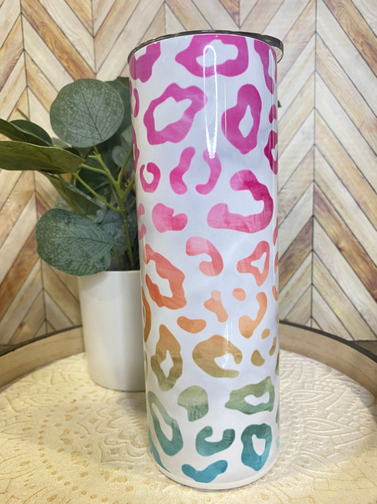 20oz Ombré Rainbow Leopard Tumbler