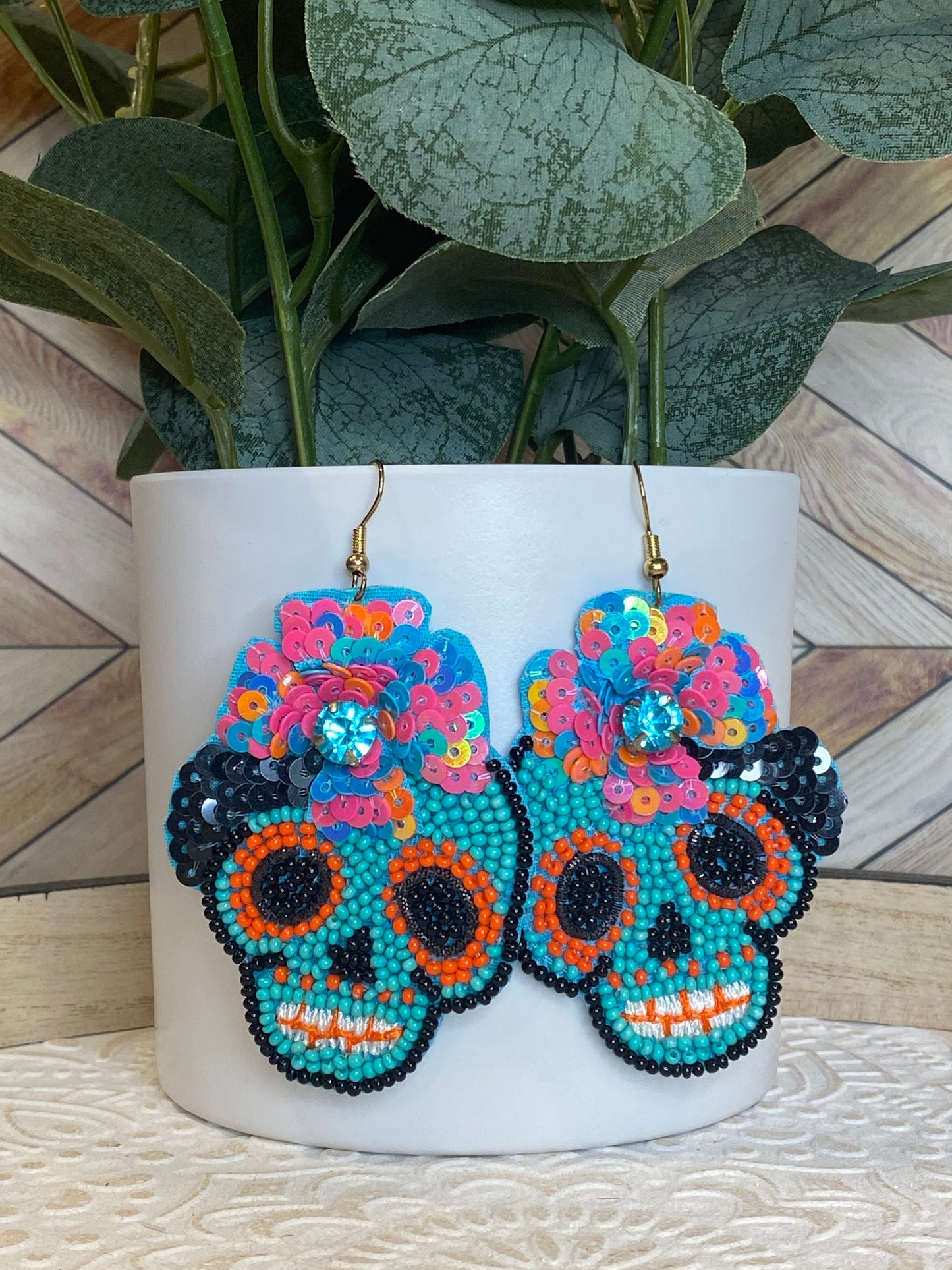 Beaded Sugar Skull Earrings