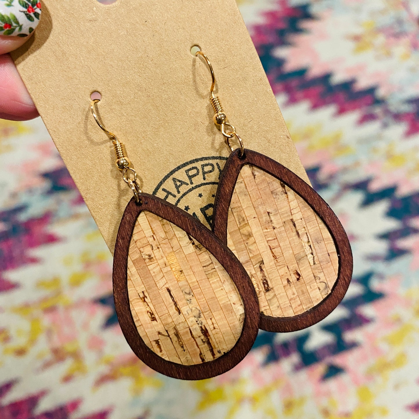 Cork Teardrop Wood Earrings