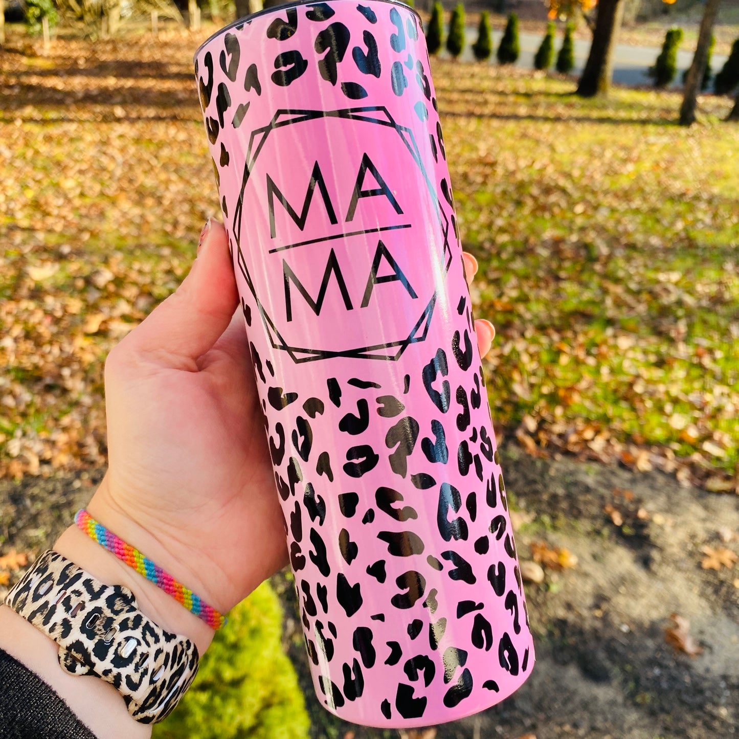 20oz Black Leopard Mama Tumbler - UV changes!