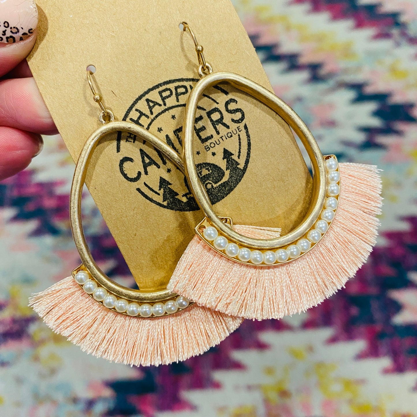 Peach Tassel Drop Earrings