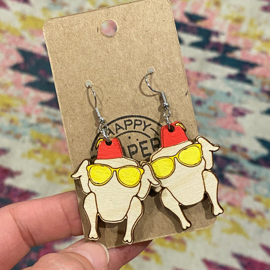 Friends-giving Turkey Wood Earrings