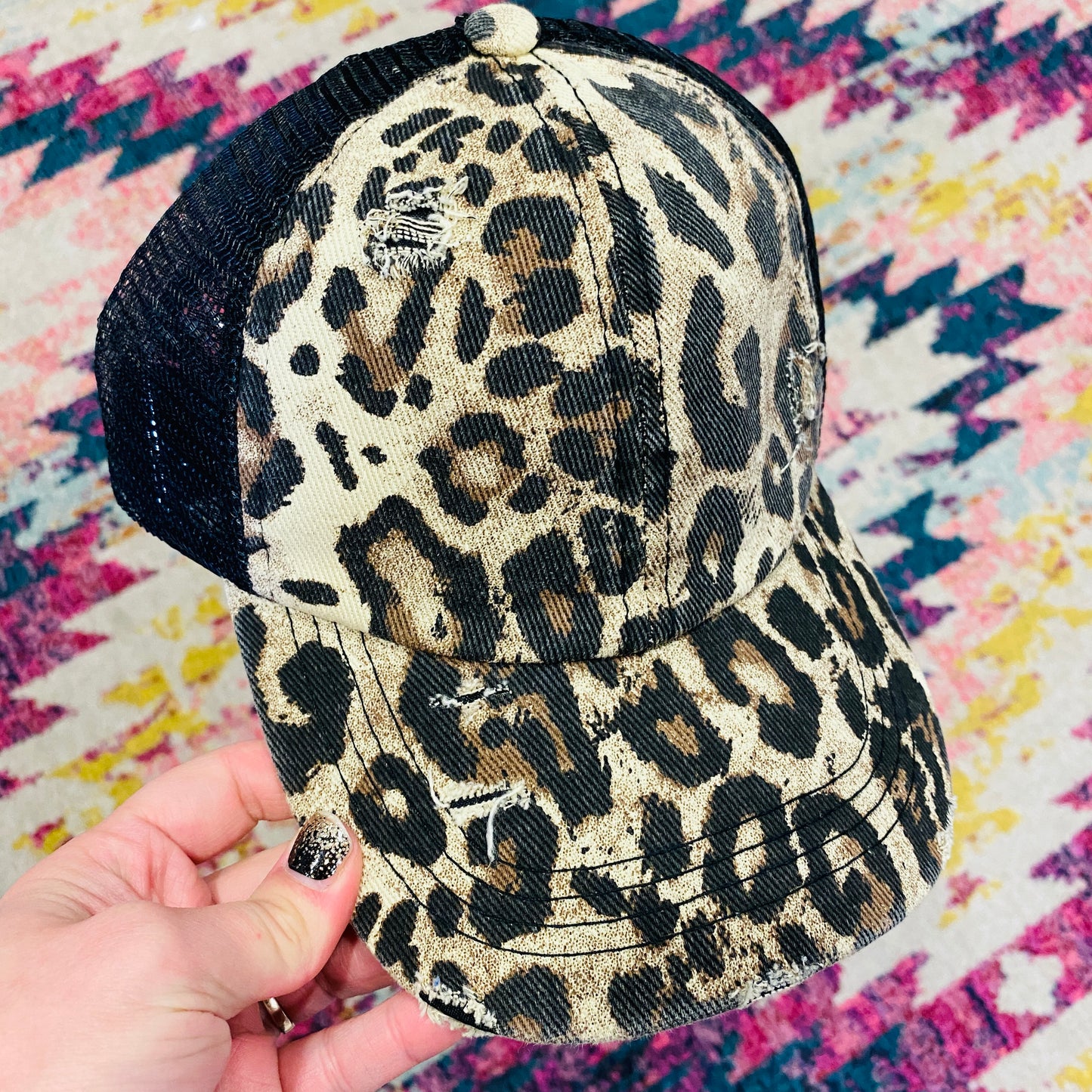 Leopard Baseball Cap - Black