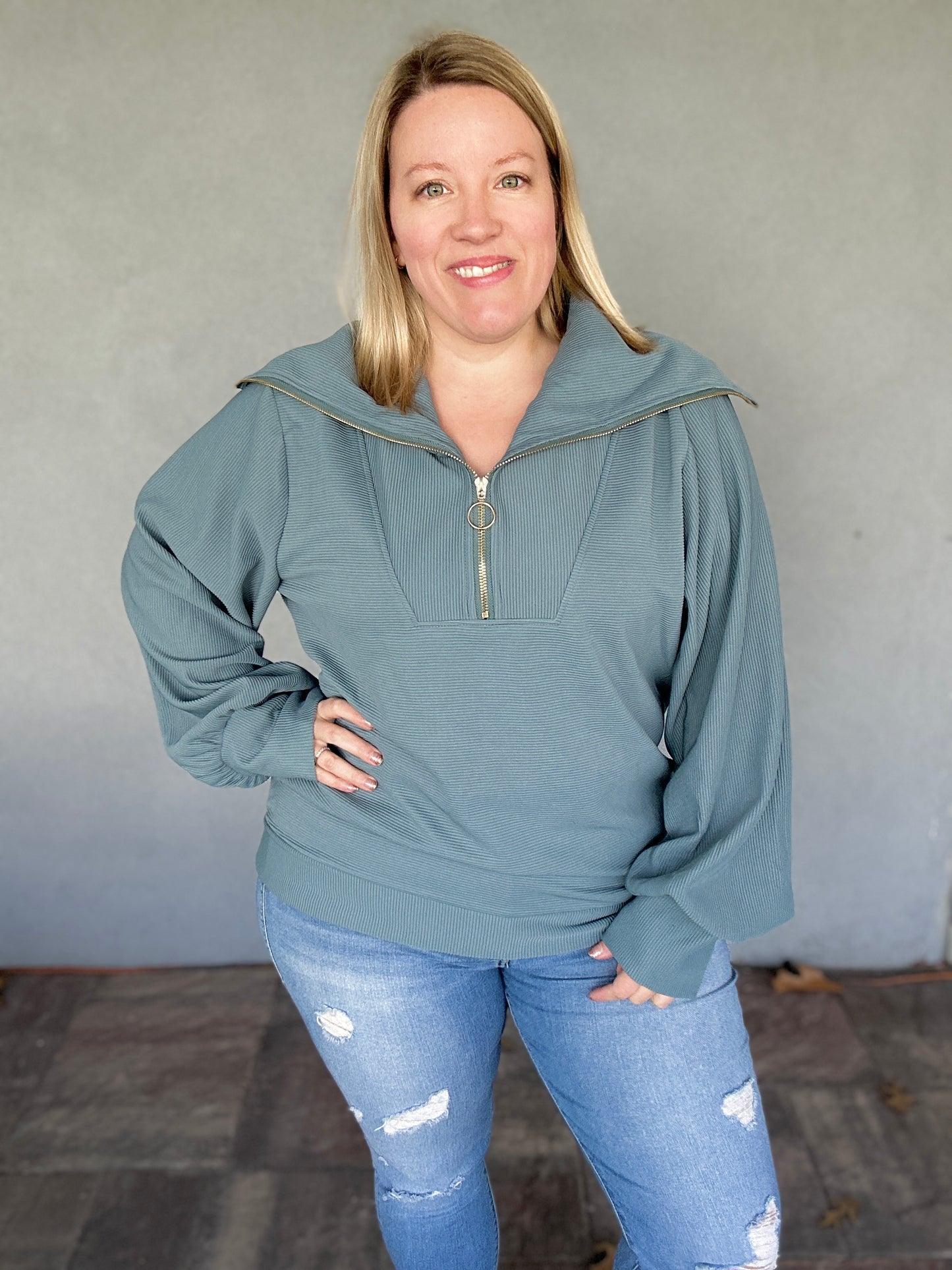 Oversized Half Zip Pullover - Steel Blue