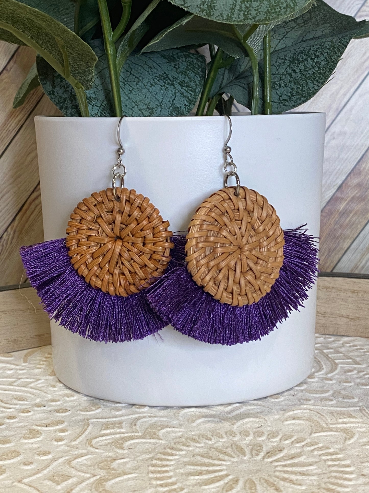 Purple Rattan Earrings