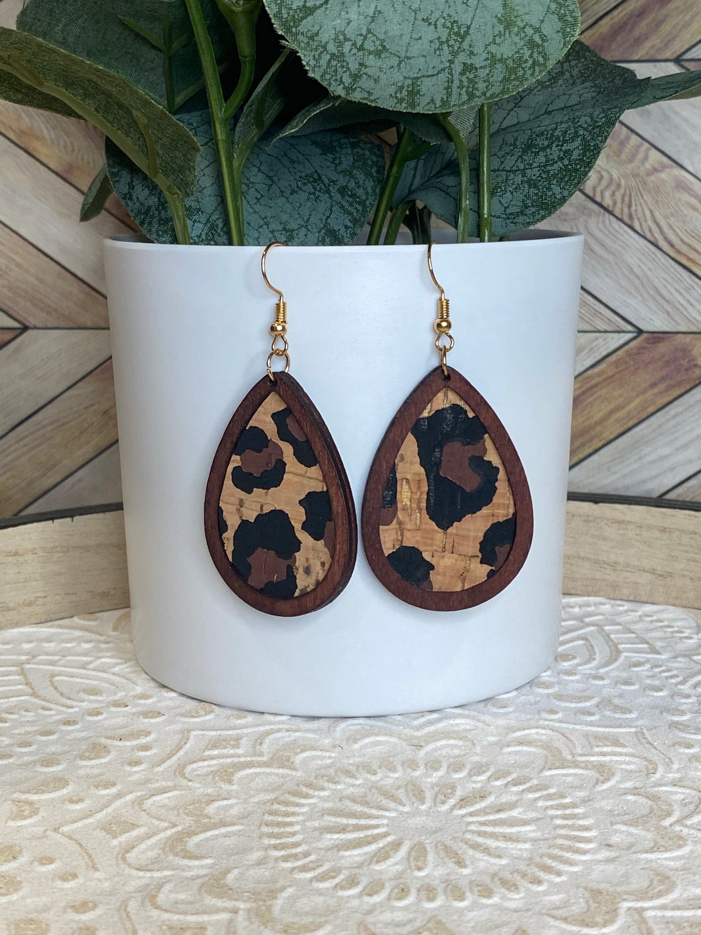 Leopard Teardrop Wood Earrings