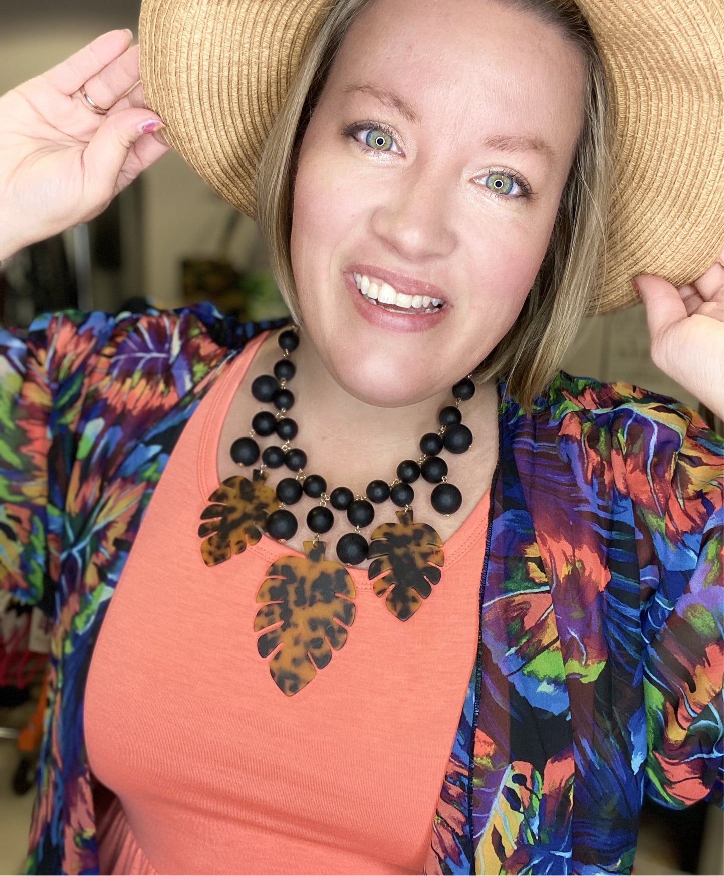 Tortoiseshell Monstera Leaf Statement Necklace