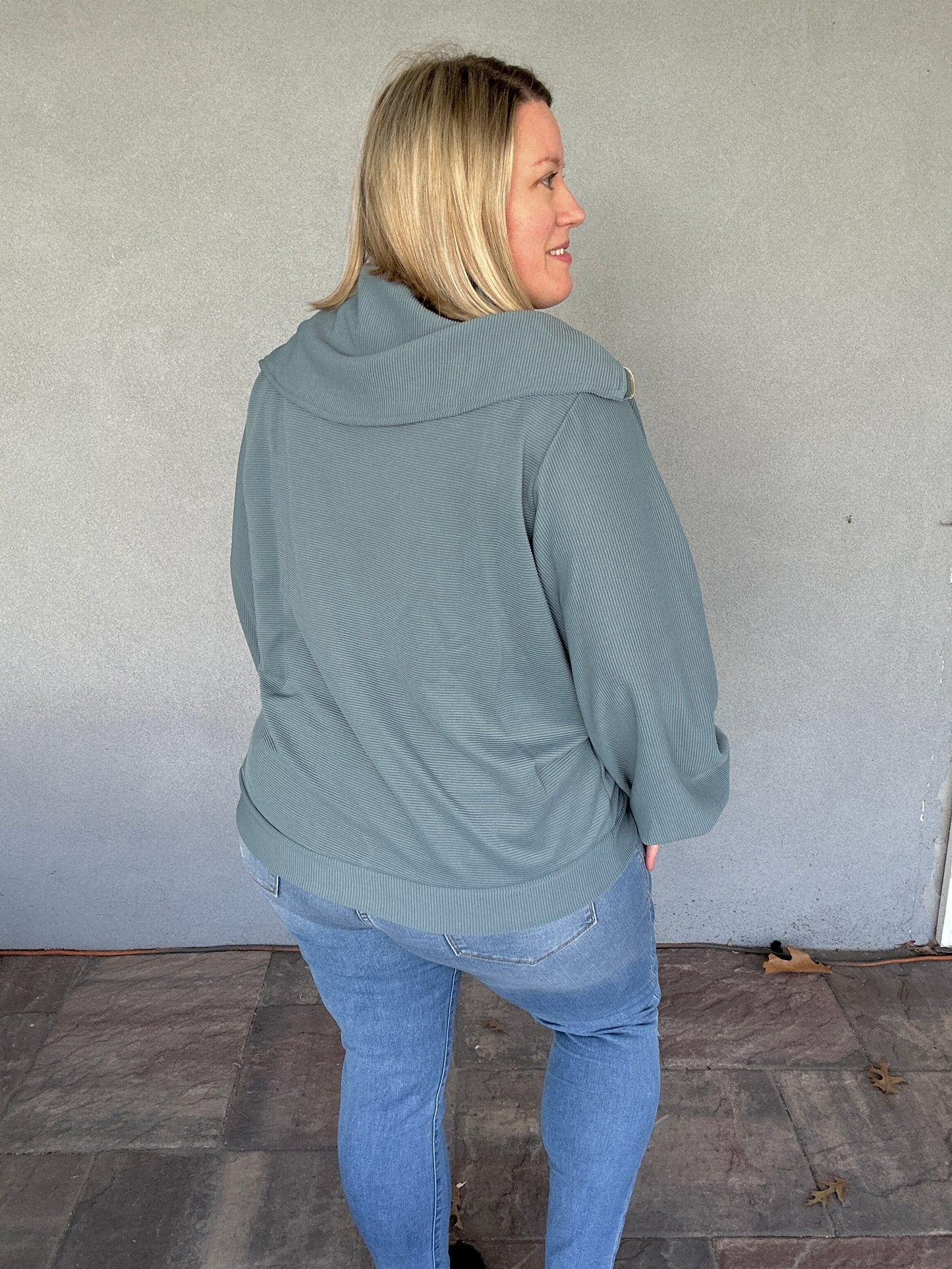 Oversized Half Zip Pullover - Steel Blue