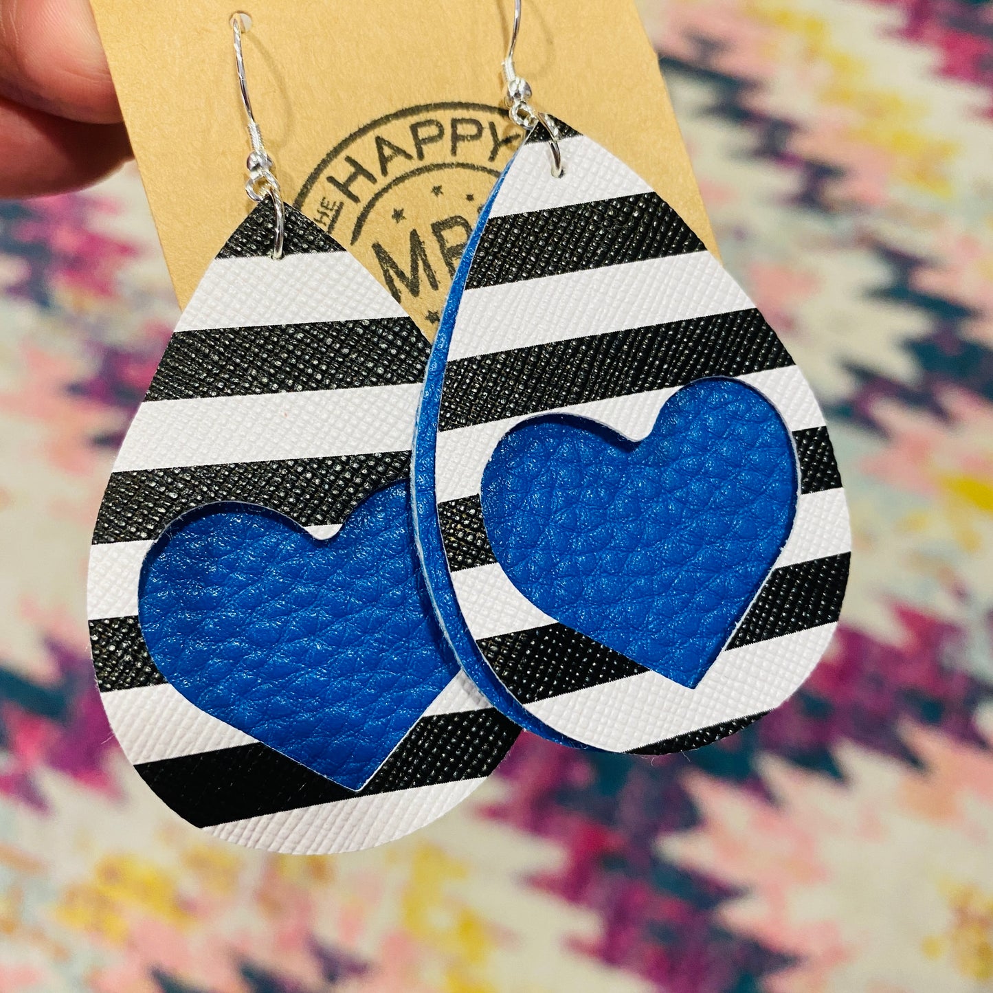 Hearts & Stripes Double Stacked Teardrop Faux Leather Earrings