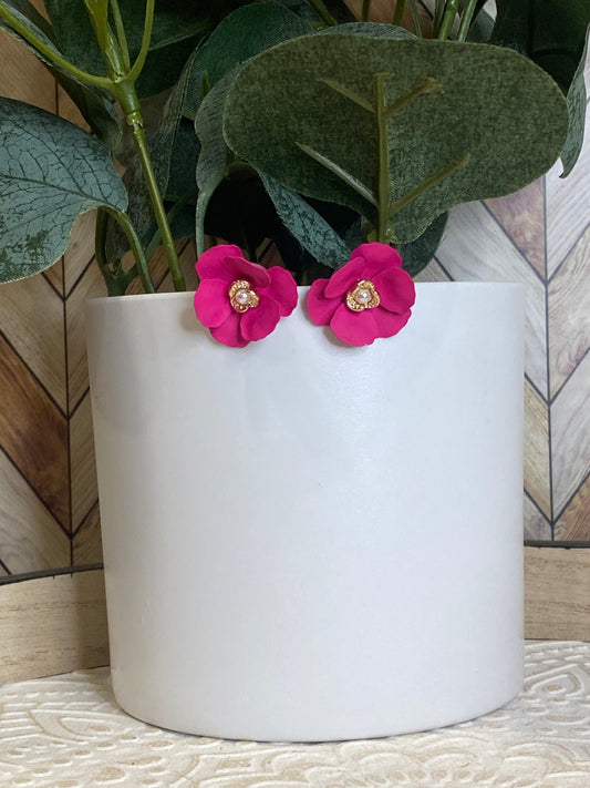 Pink Flower Stud Earrings