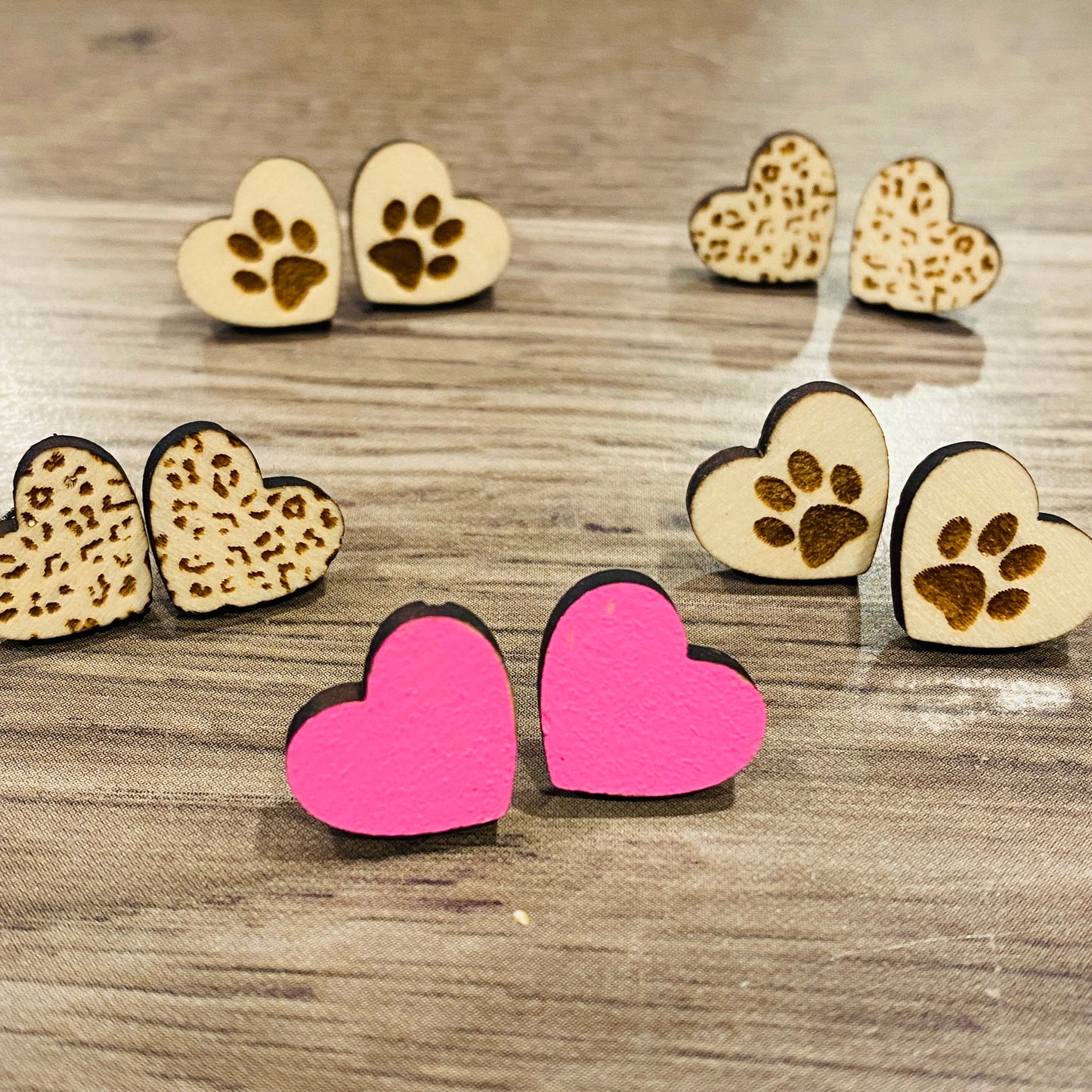 Wood Heart Studs