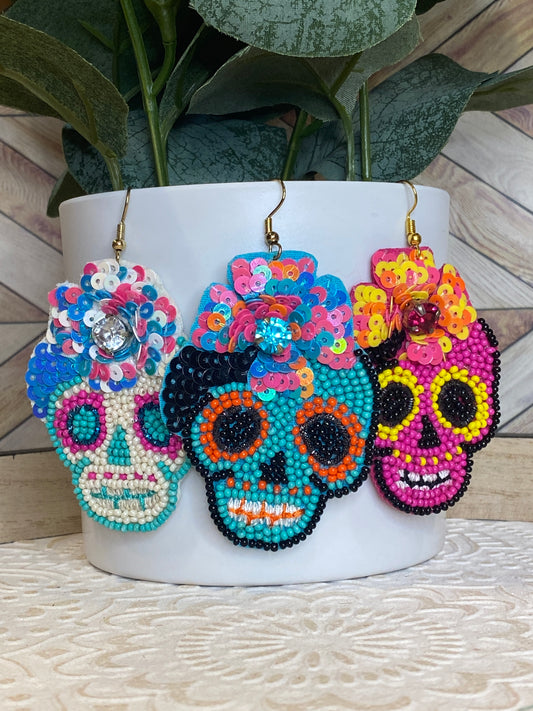 Beaded Sugar Skull Earrings