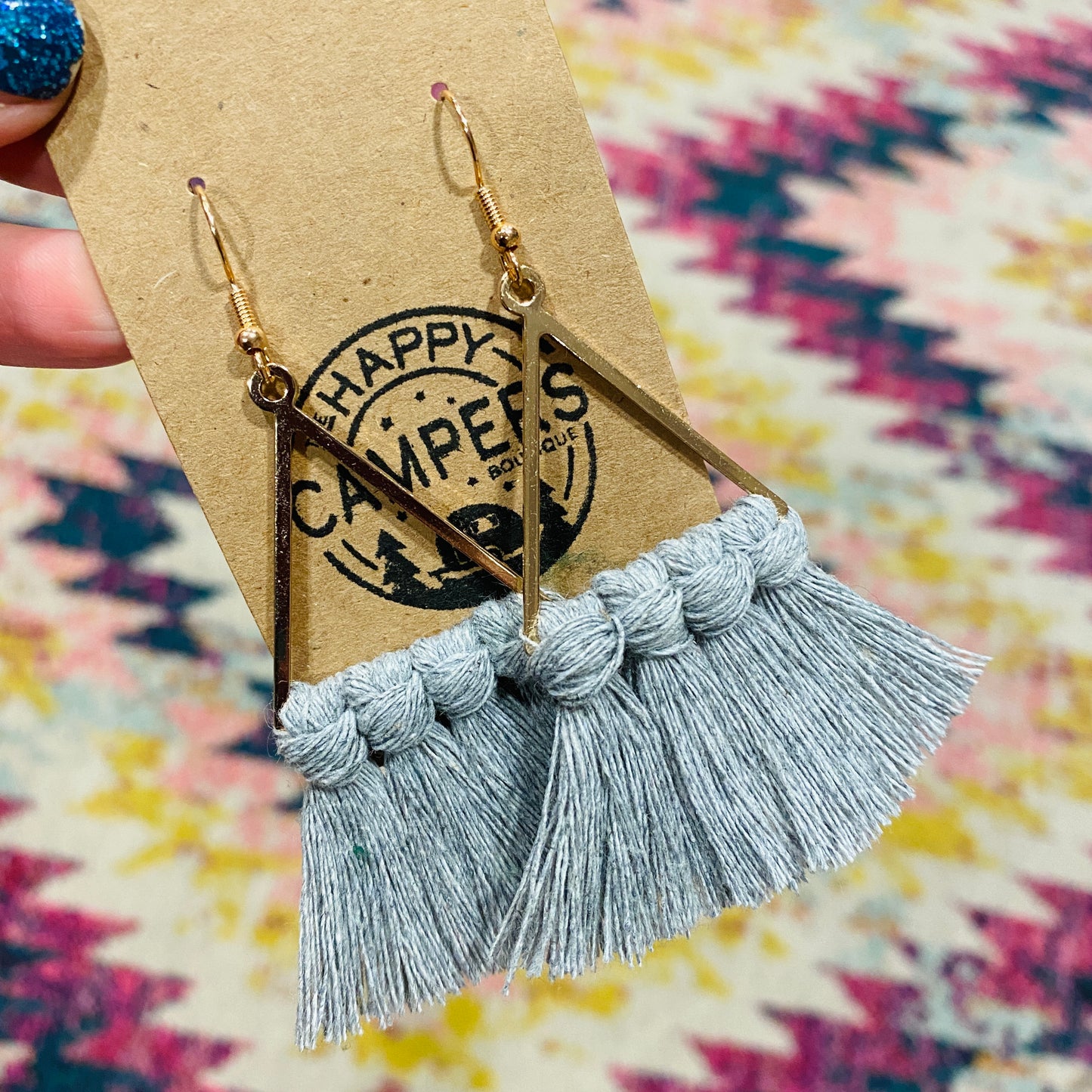 Gray Fringe Macrame Earrings