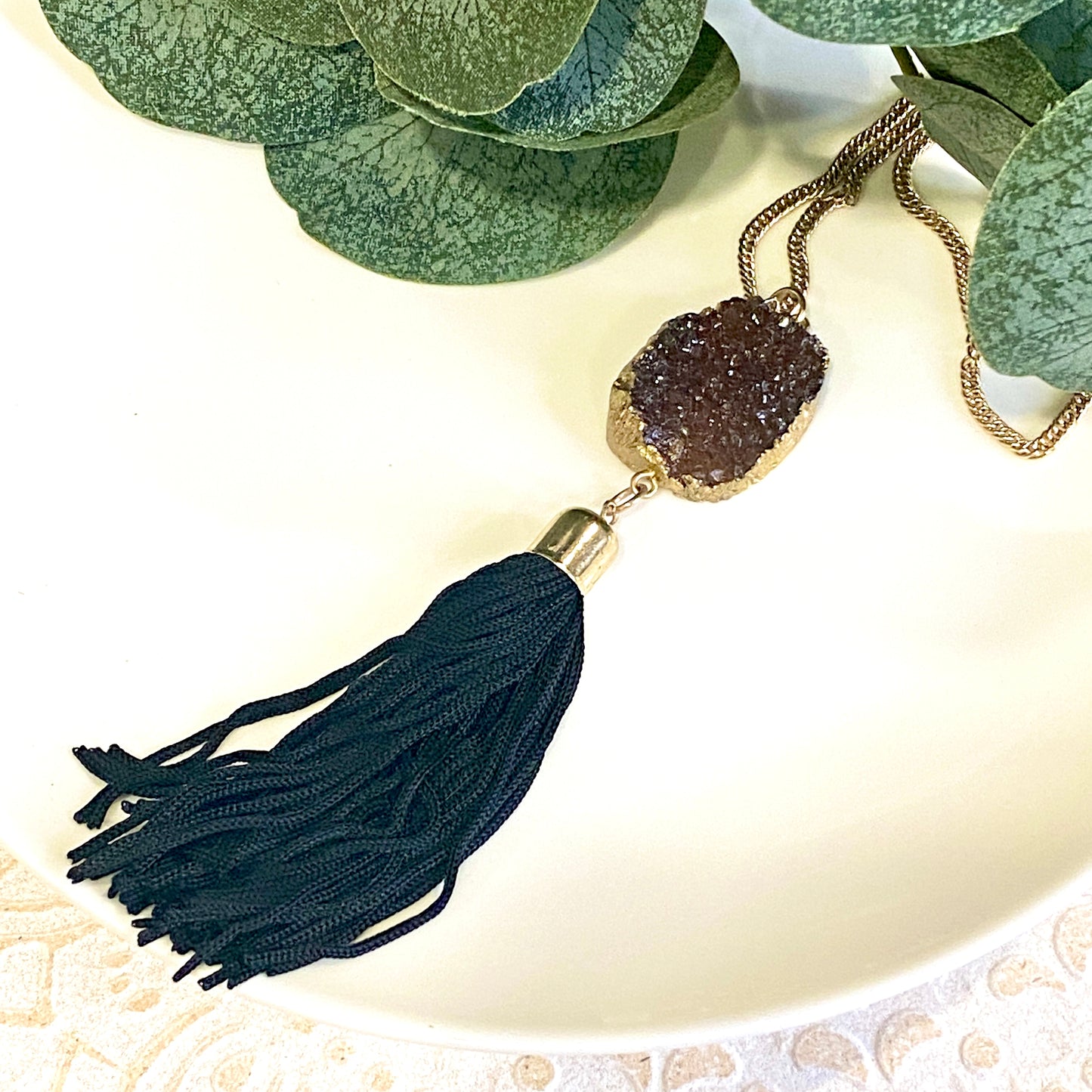 Druzy Tassel Charm Necklace