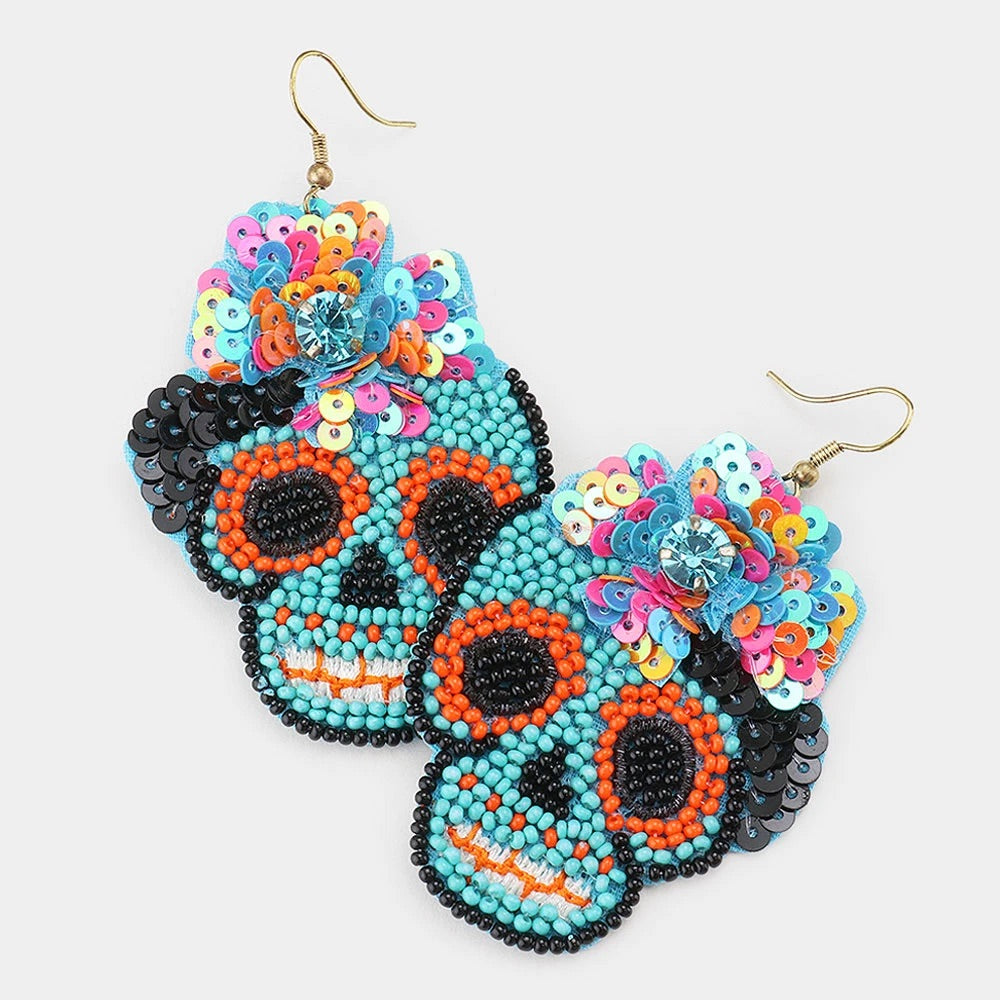 Beaded Sugar Skull Earrings